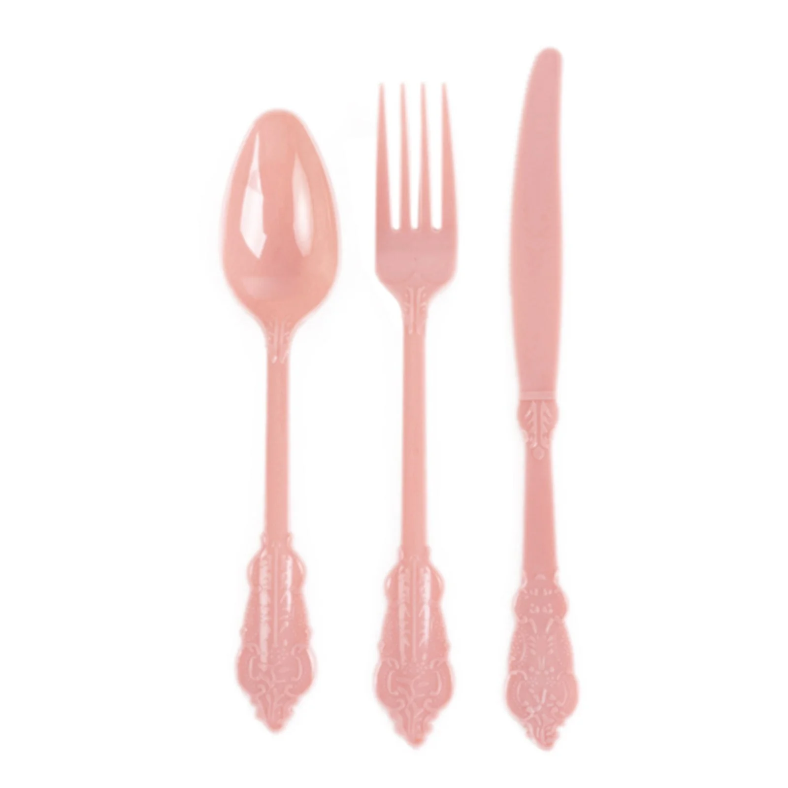 72 Pcs Plastic Silverware Set Dusty Rose in Baroque Style - Heavy Duty Disposable Knife, Fork, and Spoon Set - Image 6