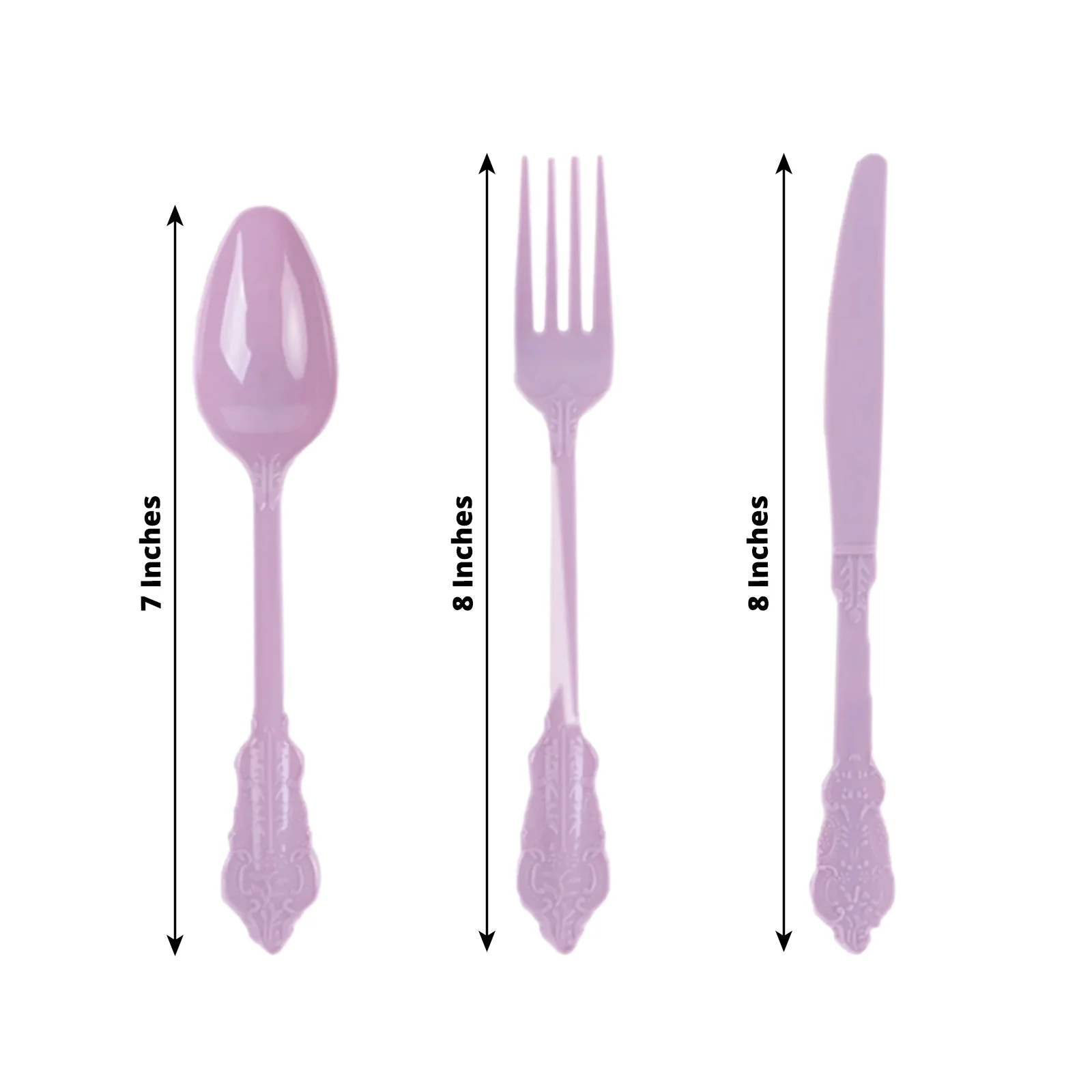 72 Pcs Plastic Silverware Set Lavender Lilac in Baroque Style - Heavy Duty Disposable Knife, Fork, and Spoon Set - Image 3