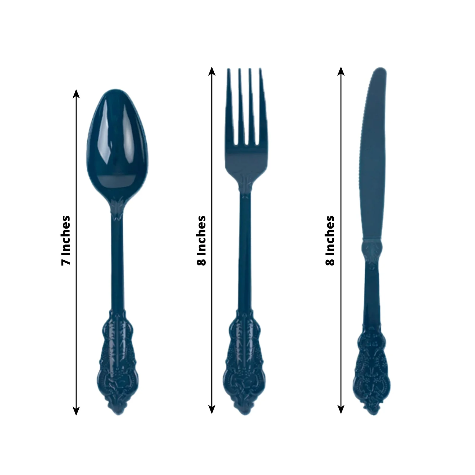72 Pcs Plastic Silverware Set Navy Blue in Baroque Style - Heavy Duty Disposable Knife, Fork, and Spoon Set - Image 3