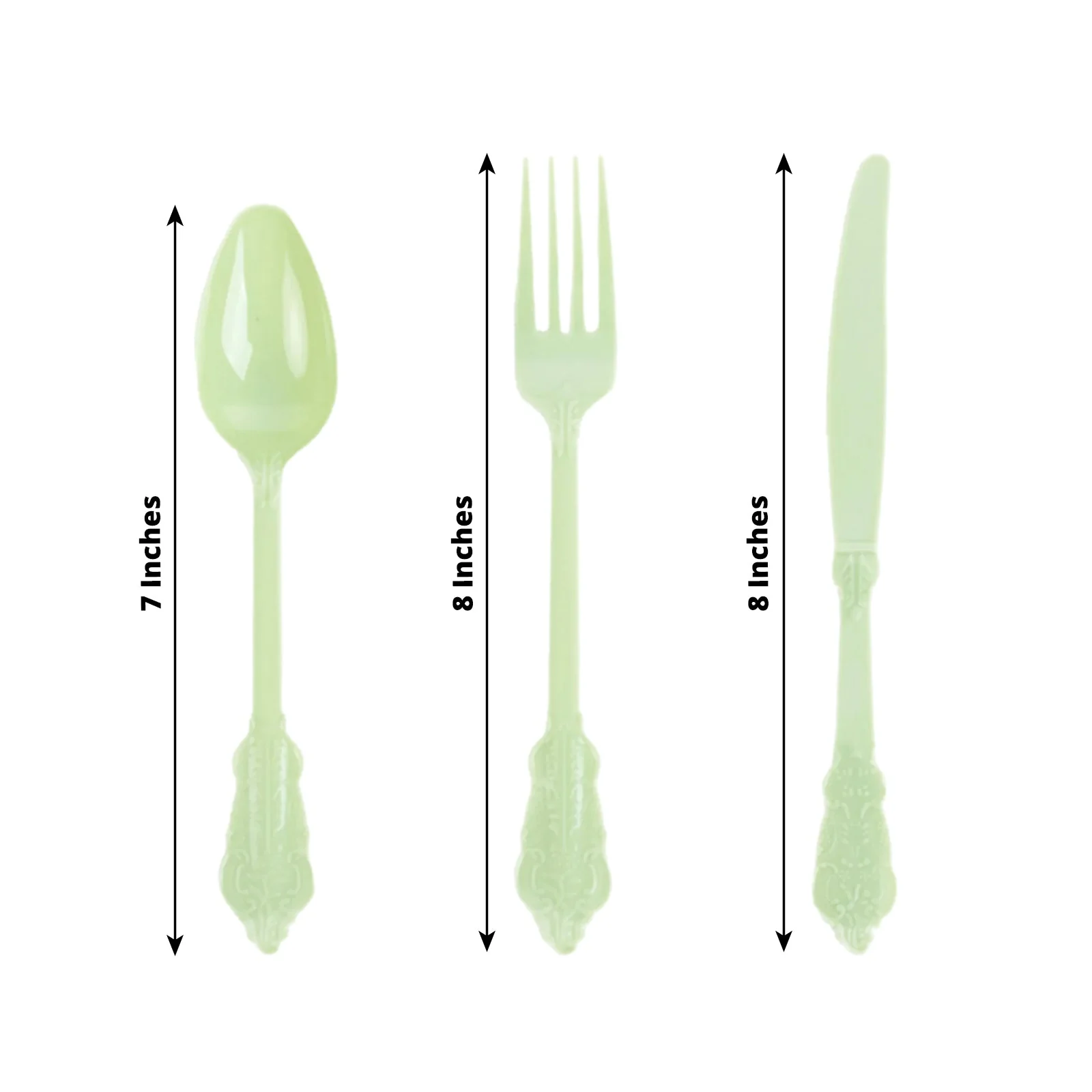 72 Pcs Plastic Silverware Set Sage Green in Baroque Style - Heavy Duty Disposable Knife, Fork, and Spoon Set - Image 3