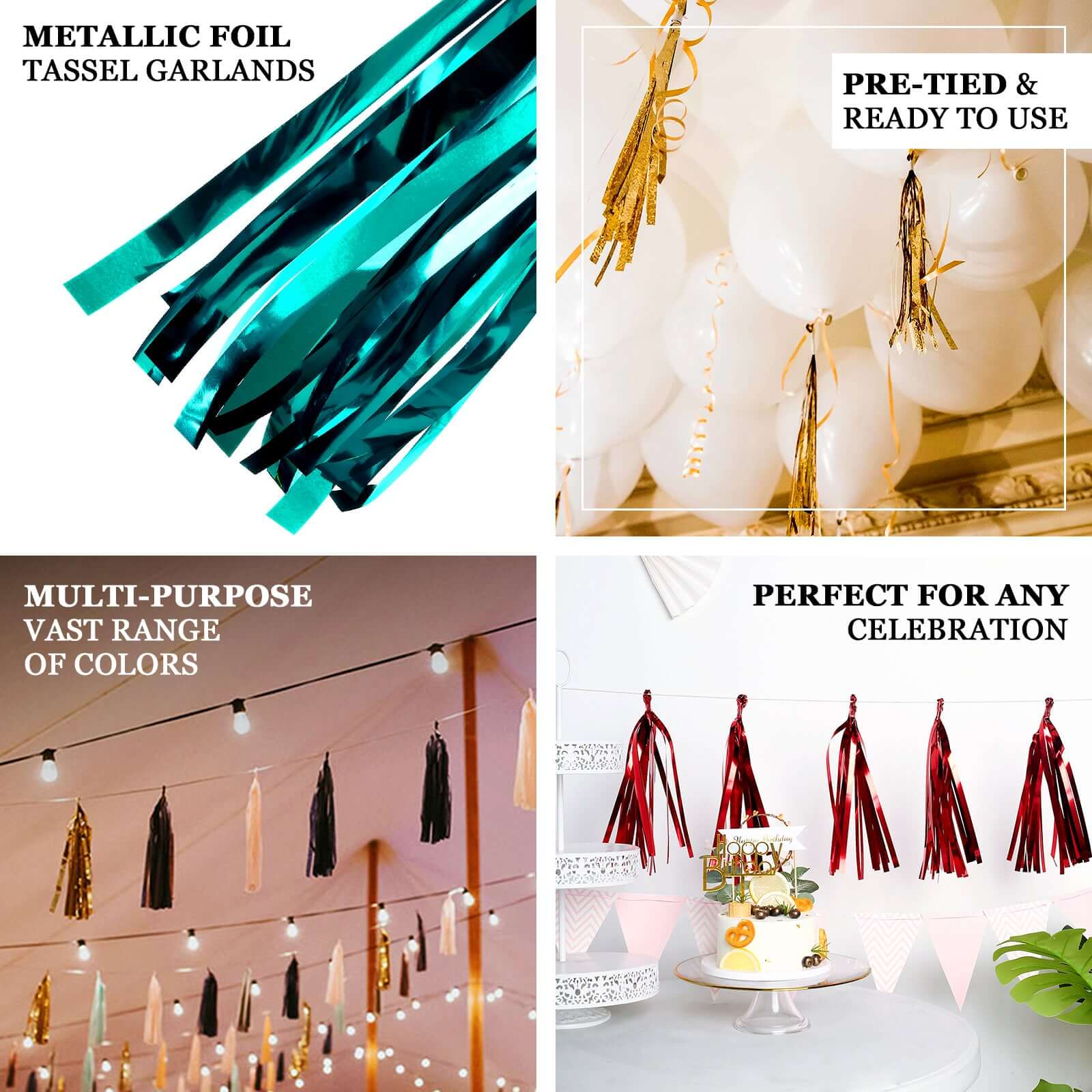 Rose Gold Hanging Foil Tassel Garland, Metallic Tinsel Fringe Banner Party Streamer Backdrop Decorations 7.5ft Long - Image 4