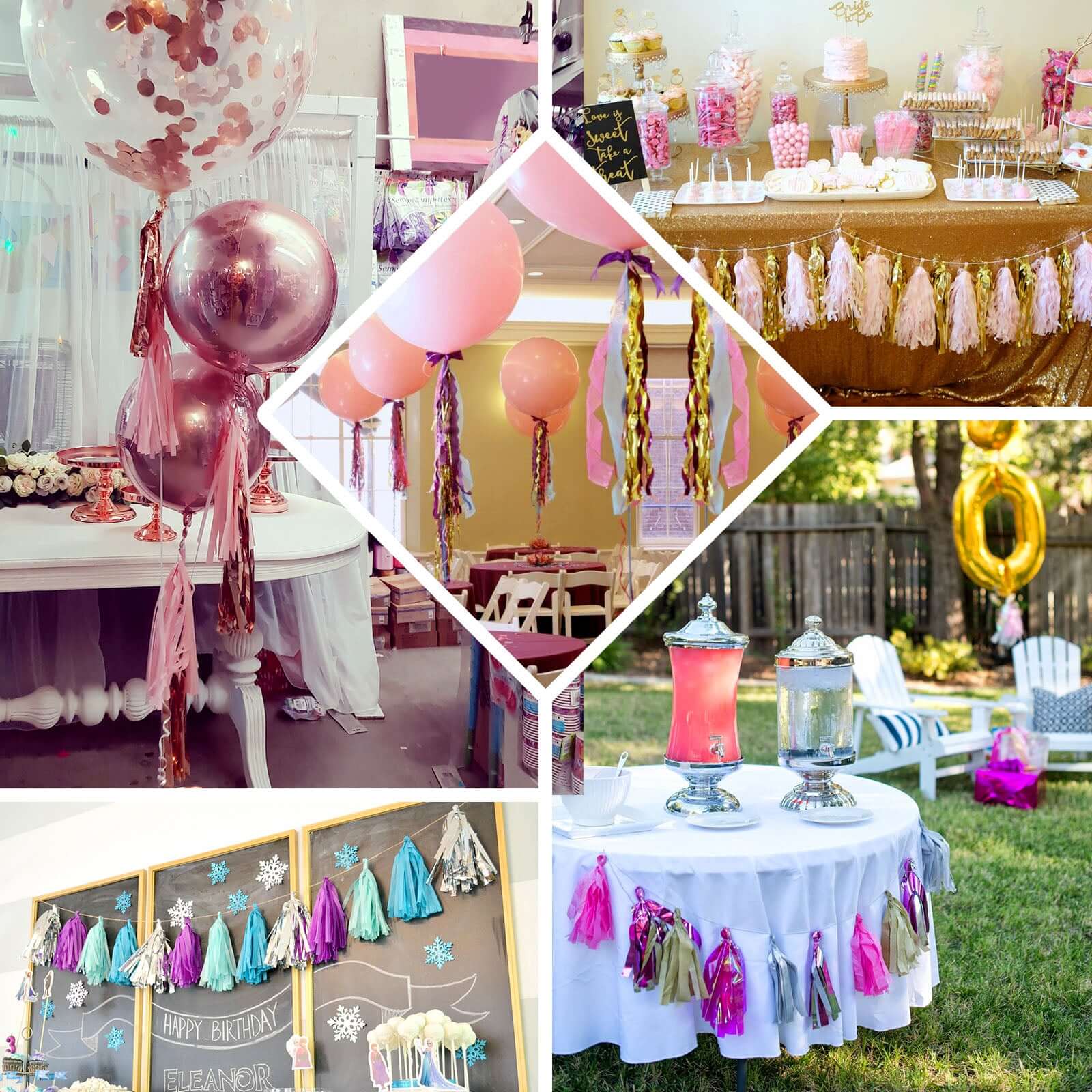 Rose Gold Hanging Foil Tassel Garland, Metallic Tinsel Fringe Banner Party Streamer Backdrop Decorations 7.5ft Long - Image 5