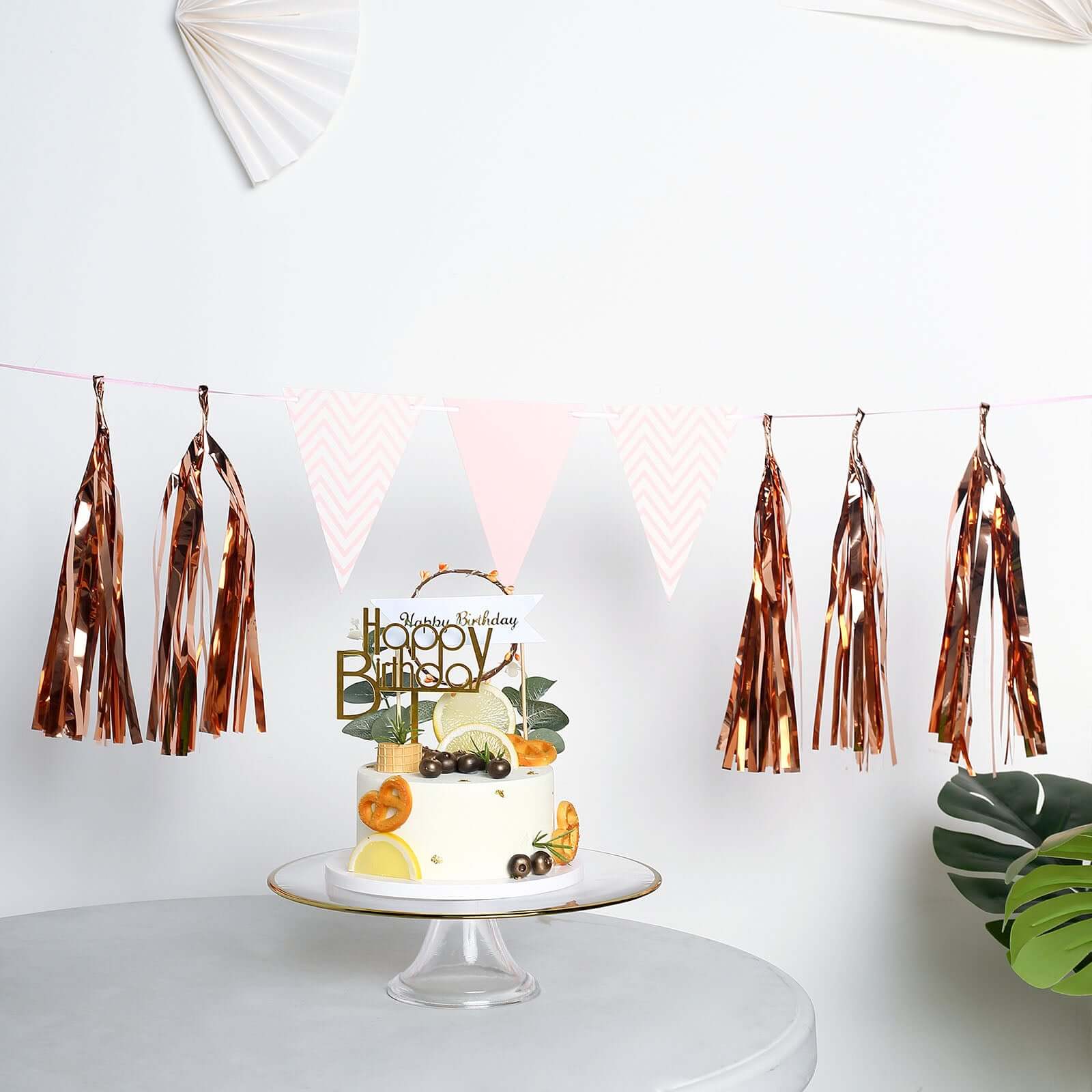 Rose Gold Hanging Foil Tassel Garland, Metallic Tinsel Fringe Banner Party Streamer Backdrop Decorations 7.5ft Long - Image 9
