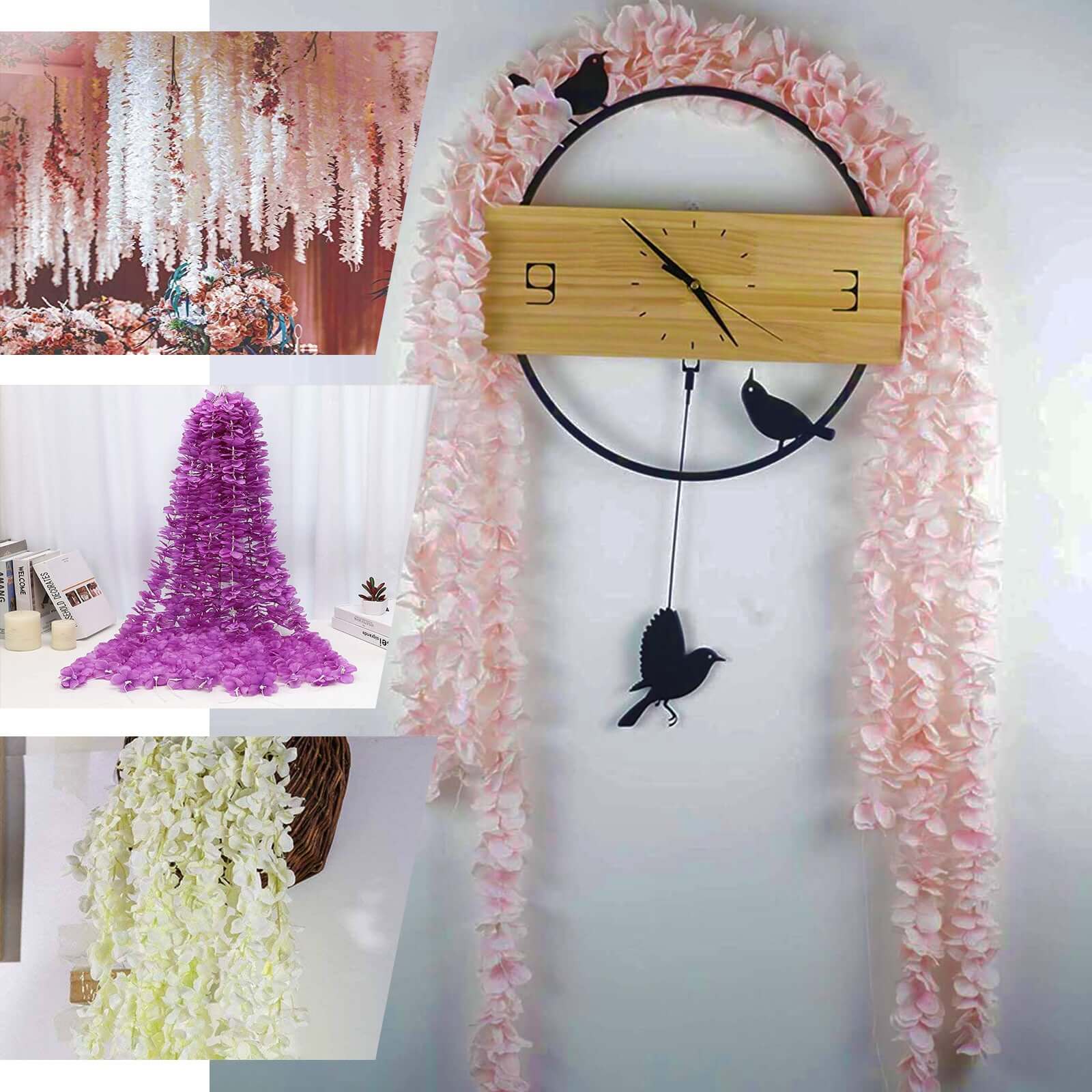 Blush Artificial Silk Hydrangea Hanging Flower Garland Vine 7ft - Image 5
