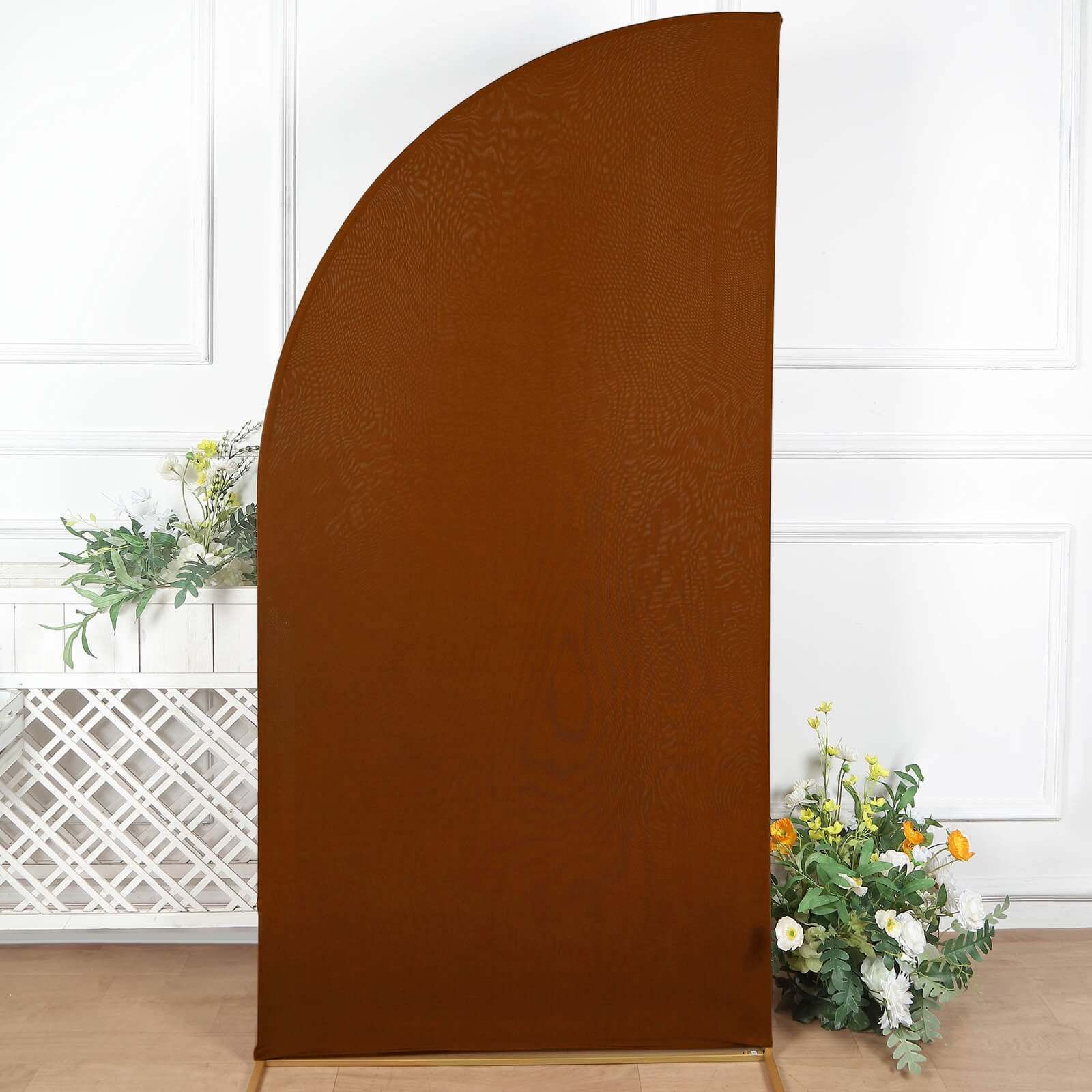Cinnamon Brown Fitted Spandex Half Moon Wedding Arch Cover, Custom Fit Chiara Backdrop Stand Cover 7ft - Image 2
