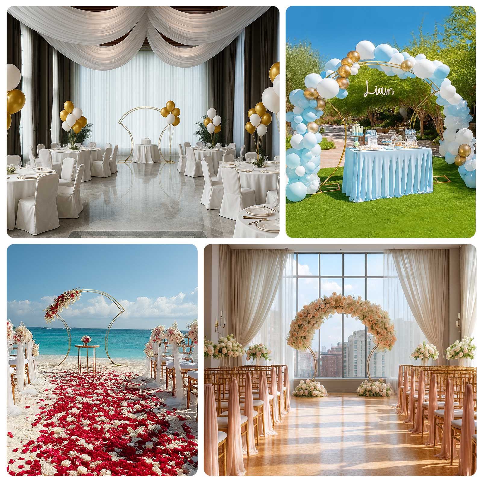 7ft Double-Curved Metal Arch Frame – Gold Backdrop, Balloon & Flower Arrangement Display Stand - Image 5