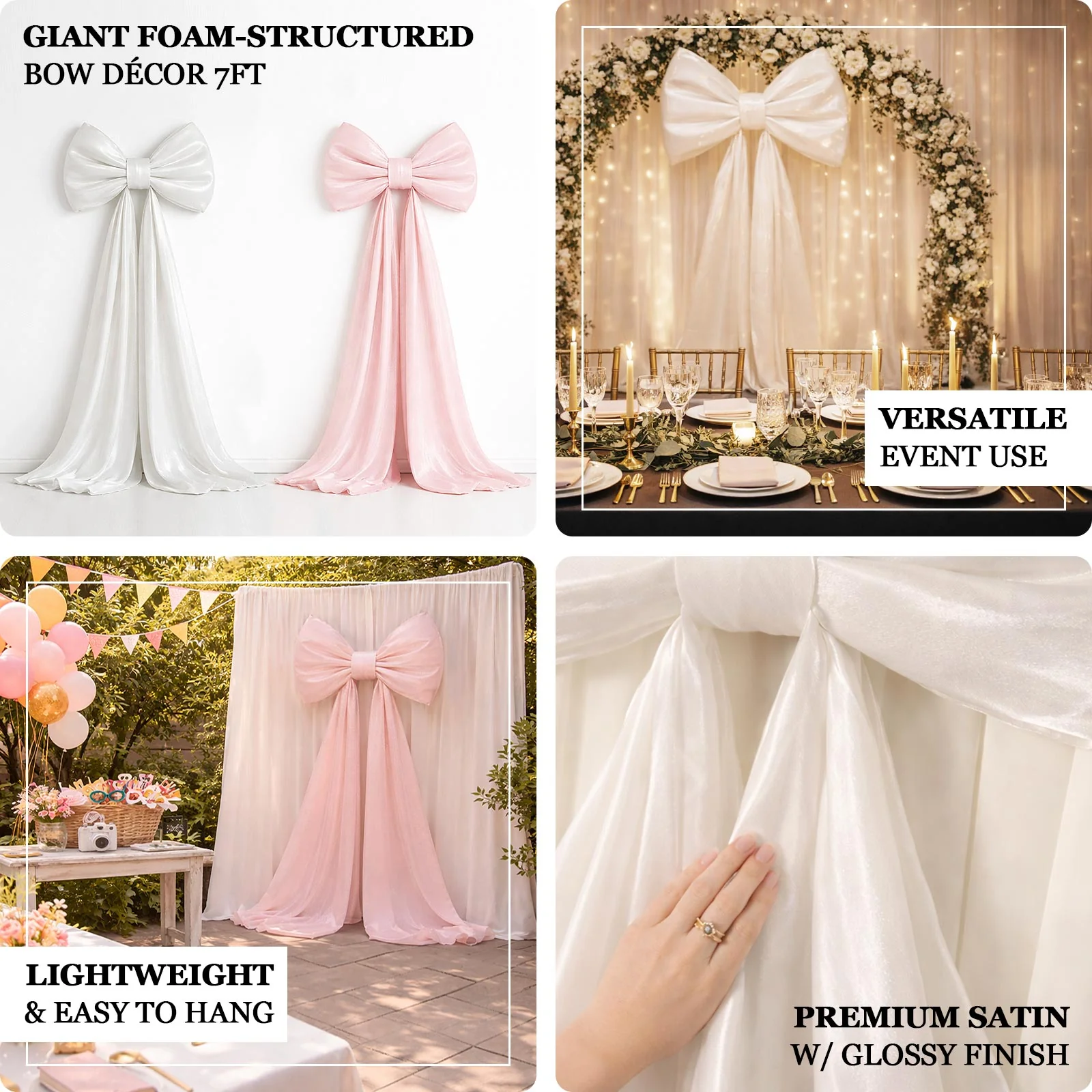 7ft Giant Blush Pink Bow Tie Décor for Weddings, Baby Showers & Events - Image 4