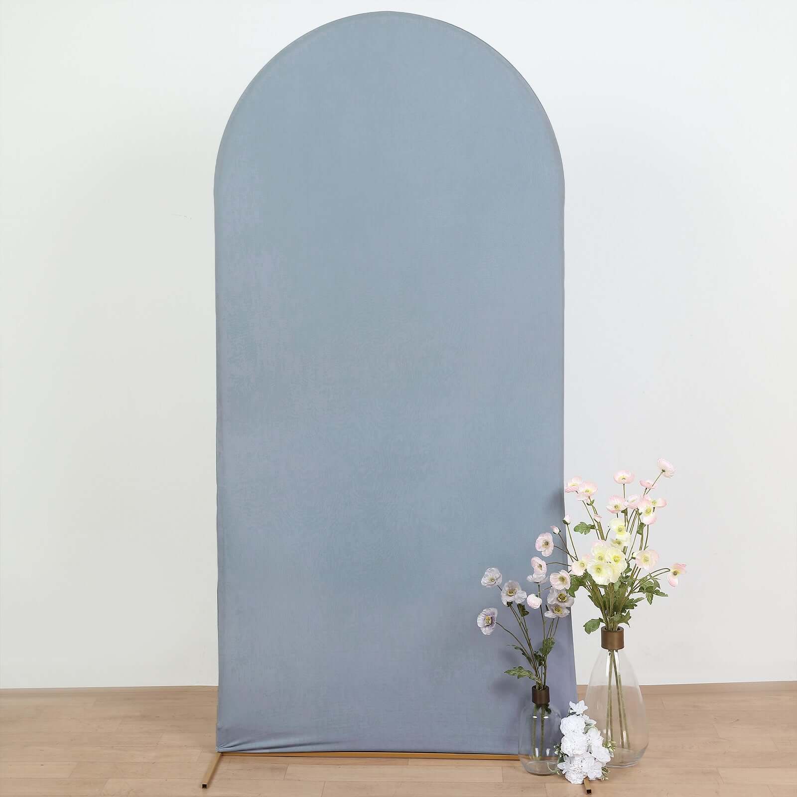 Matte Dusty Blue Spandex Fitted Wedding Arch Cover For Round Top Chiara Backdrop Stand 7ft - Image 10