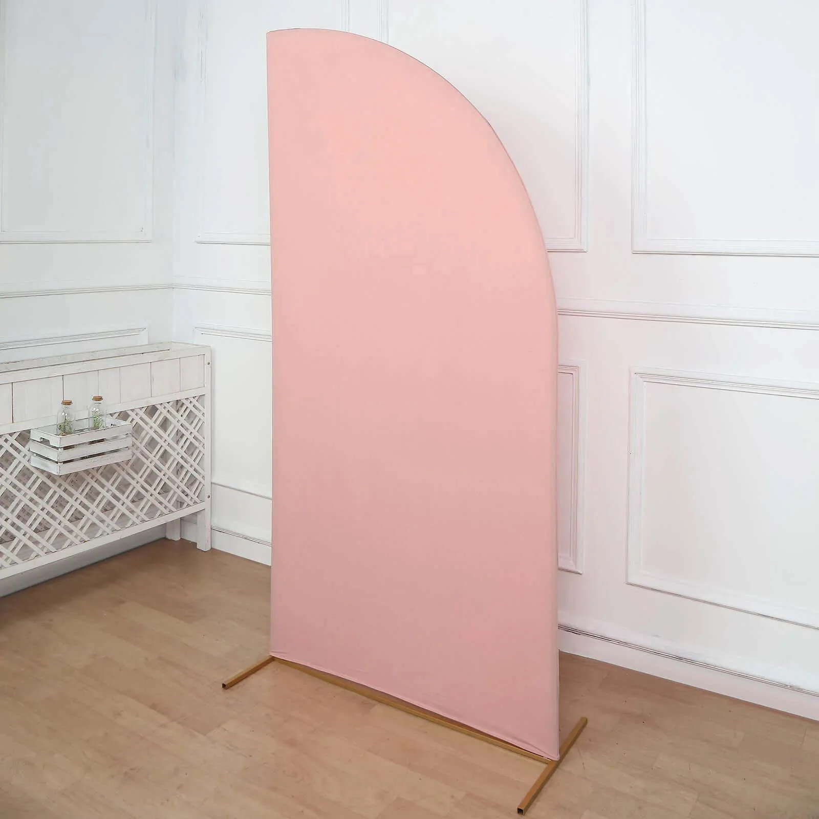 Matte Dusty Rose Fitted Spandex Half Moon Wedding Arch Cover, Custom Fit Chiara Backdrop Stand Cover 7ft - Image 2