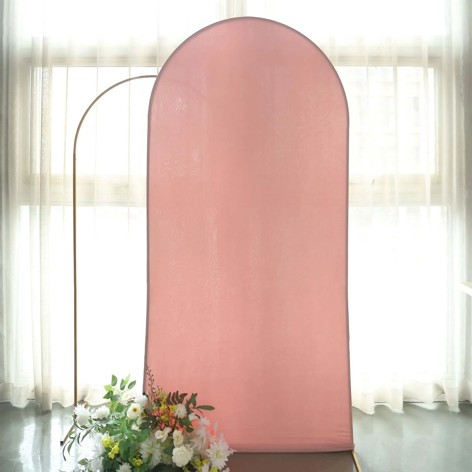 Matte Dusty Rose Spandex Fitted Wedding Arch Cover For Round Top Chiara Backdrop Stand 7ft - Image 6