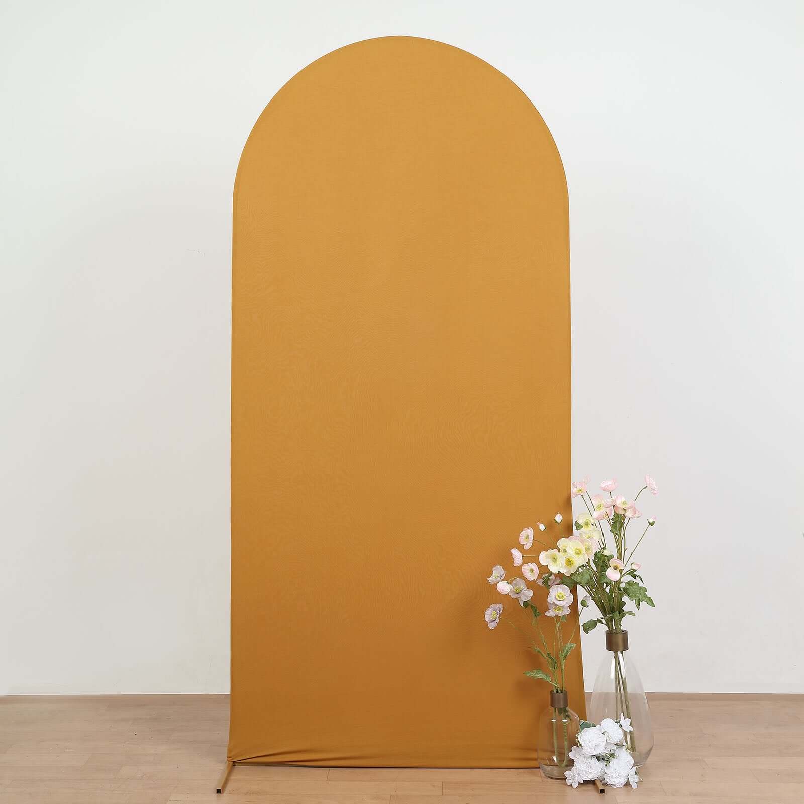 Matte Gold Spandex Fitted Wedding Arch Cover For Round Top Chiara Backdrop Stand 7ft - Image 10