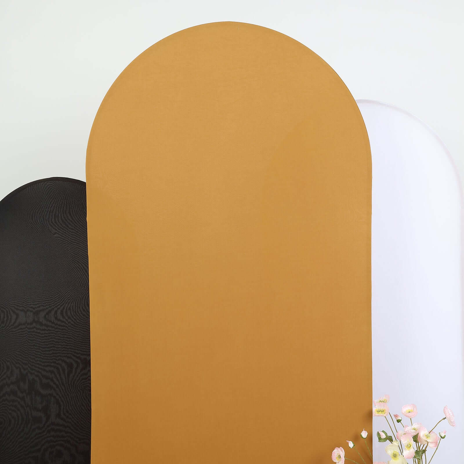 Matte Gold Spandex Fitted Wedding Arch Cover For Round Top Chiara Backdrop Stand 7ft - Image 11