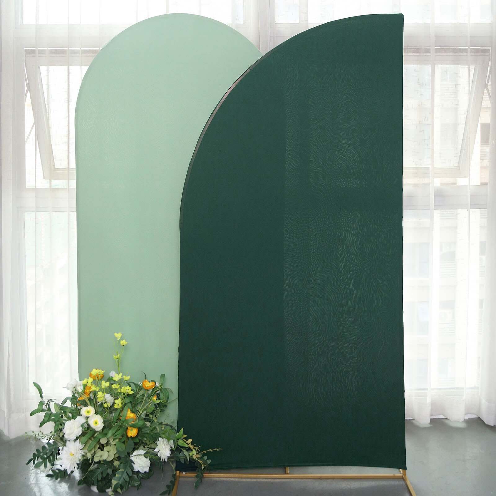 Matte Hunter Emerald Green Fitted Spandex Half Moon Wedding Arch Cover, Custom Fit Chiara Backdrop Stand Cover 7ft - Image 7