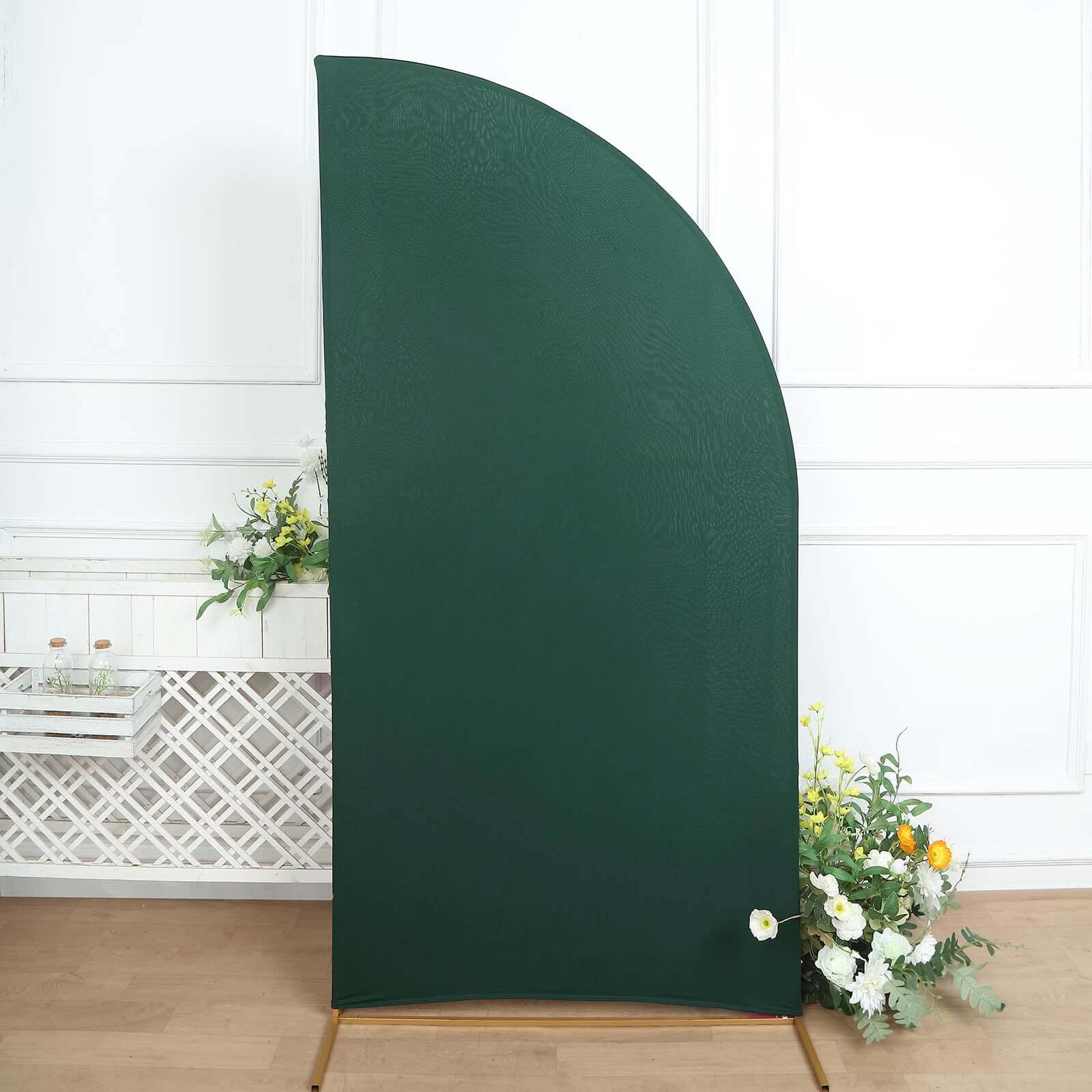 Matte Hunter Emerald Green Fitted Spandex Half Moon Wedding Arch Cover, Custom Fit Chiara Backdrop Stand Cover 7ft - Image 9