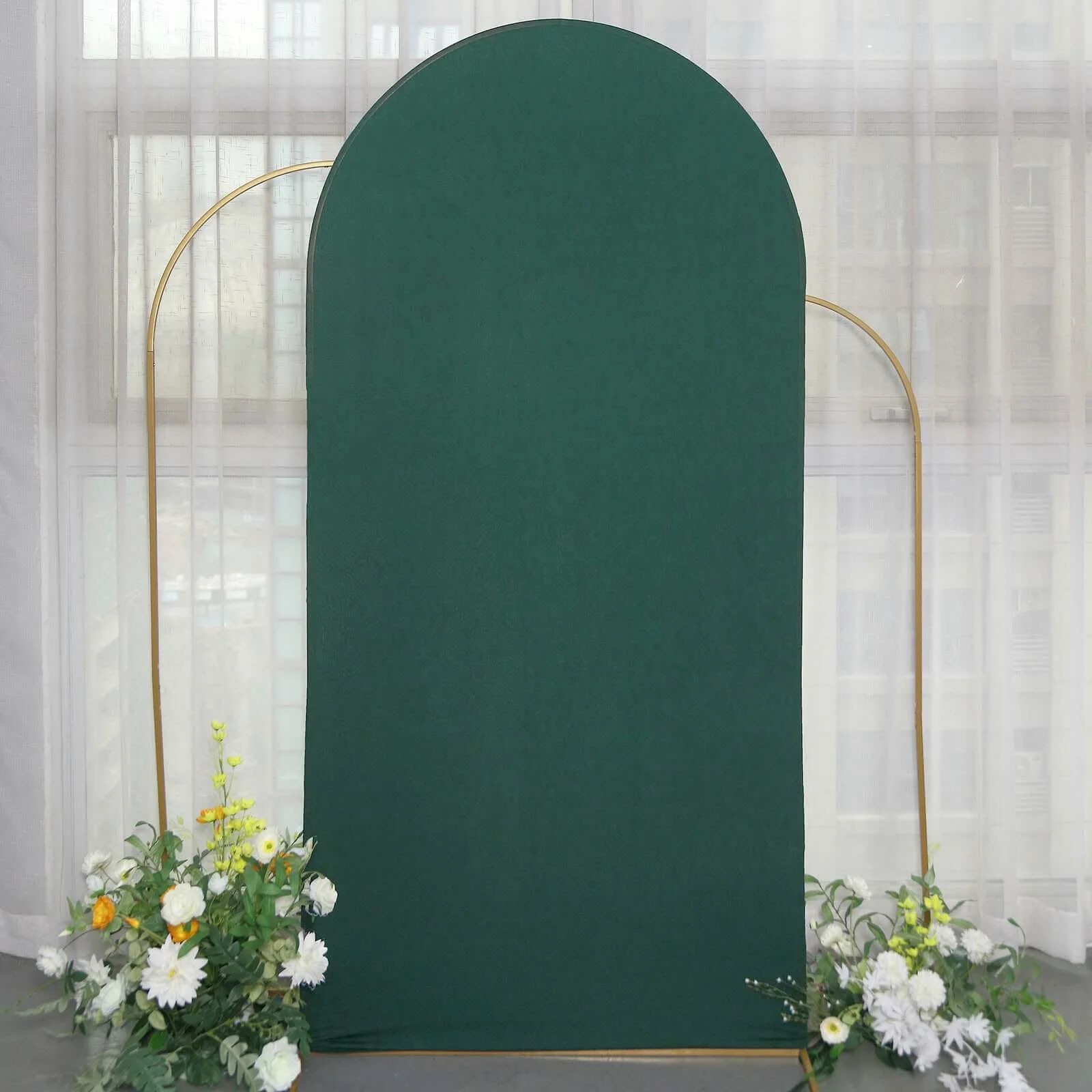 Matte Hunter Emerald Green Spandex Fitted Wedding Arch Cover For Round Top Chiara Backdrop Stand 7ft - Image 2