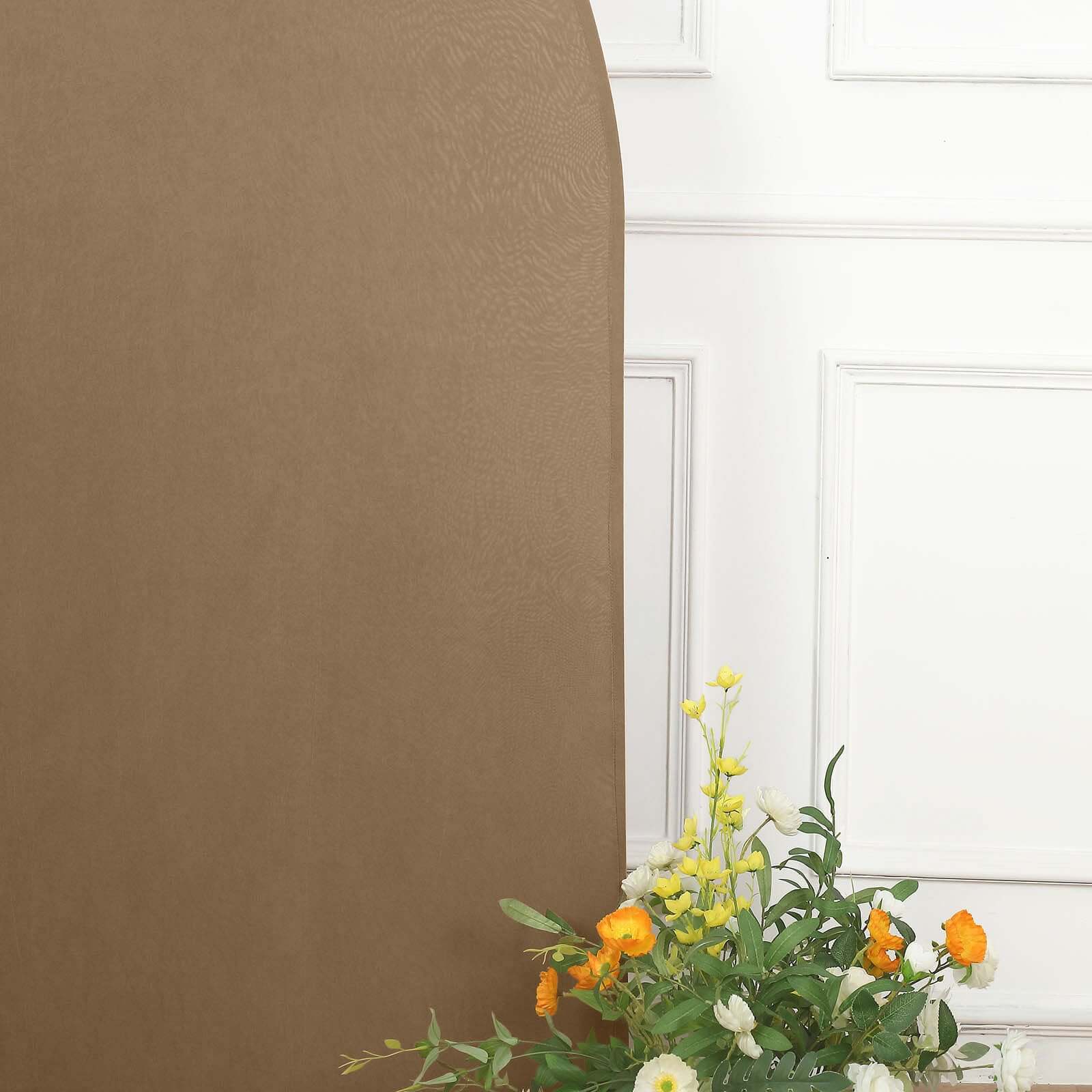 Matte Taupe Fitted Spandex Half Moon Wedding Arch Cover, Custom Fit Chiara Backdrop Stand Cover 7ft - Image 11