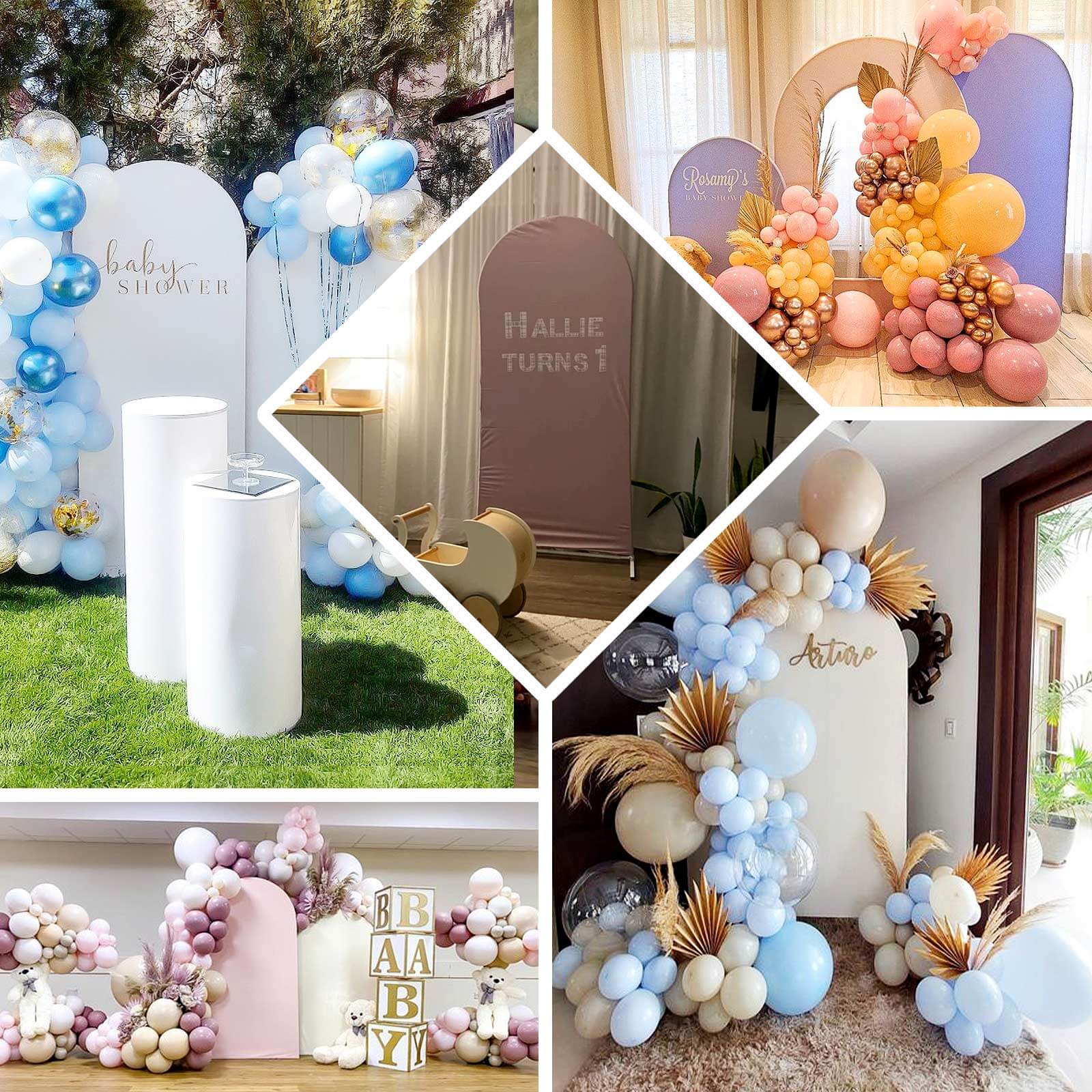 Matte Taupe Spandex Fitted Wedding Arch Cover For Round Top Chiara Backdrop Stand 7ft - Image 5