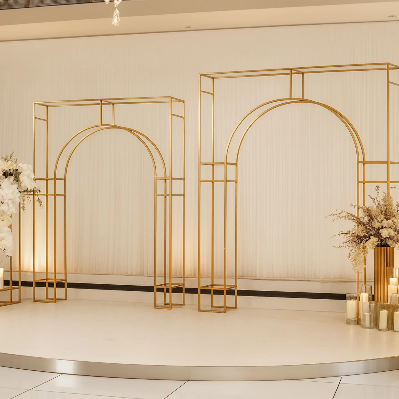 Wedding Arch Rectangular Backdrop Stand – 7ft Arc de Triomphe Style 3D Heavy Duty Gold Metal Frame for Balloon & Floral Display - Image 11