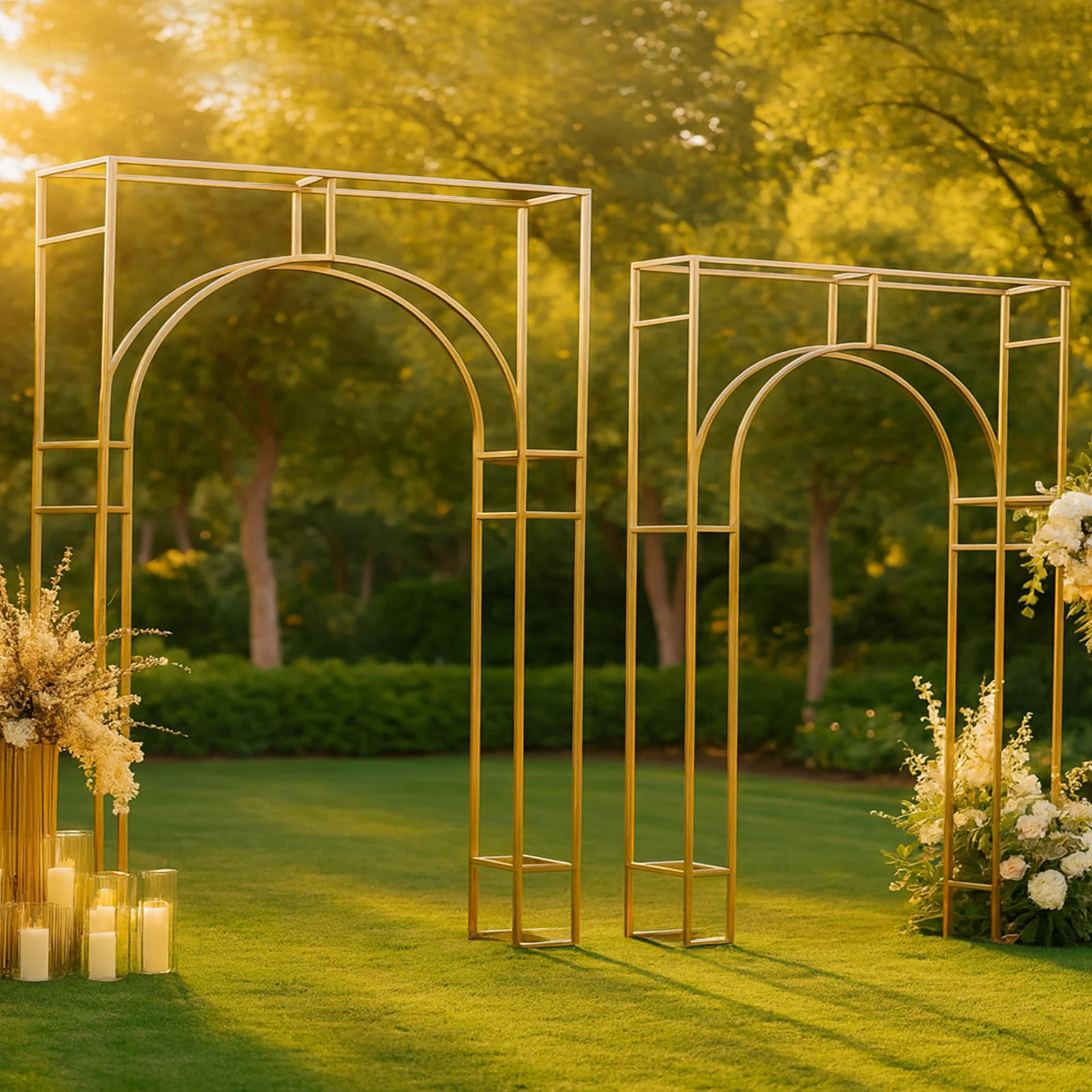Wedding Arch Rectangular Backdrop Stand – 7ft Arc de Triomphe Style 3D Heavy Duty Gold Metal Frame for Balloon & Floral Display - Image 12