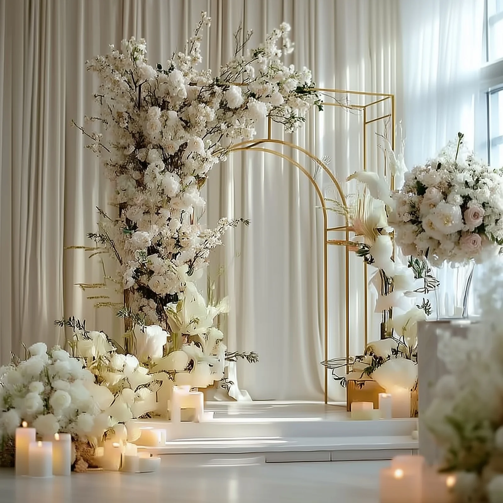 Wedding Arch Rectangular Backdrop Stand – 7ft Arc de Triomphe Style 3D Heavy Duty Gold Metal Frame for Balloon & Floral Display - Image 9