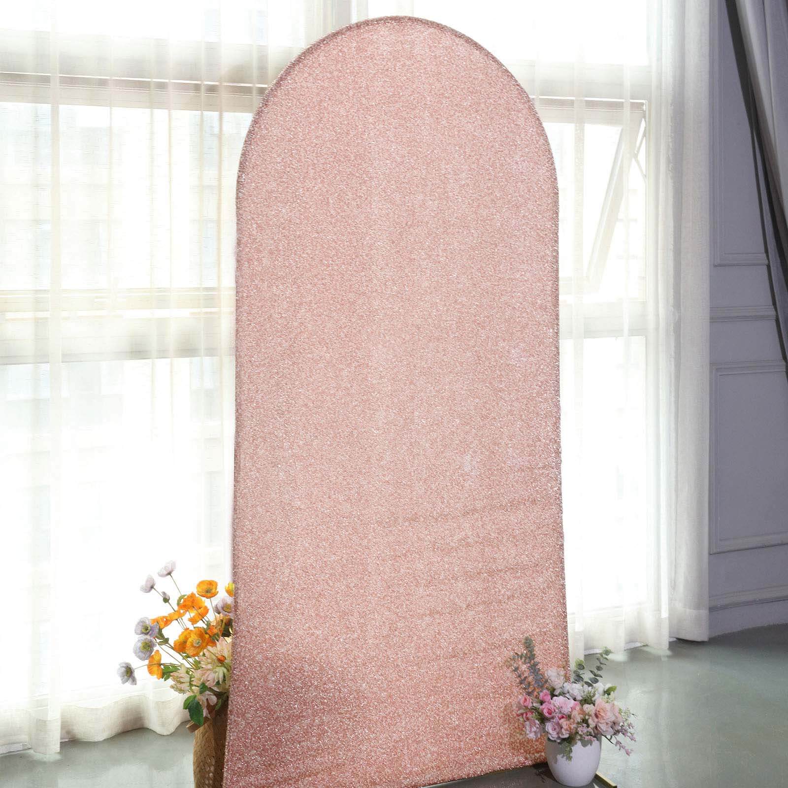 Rose Gold Shimmer Tinsel Spandex Wedding Arch Cover For Fitted Round Top Chiara Backdrop Stand 7ft - Image 6