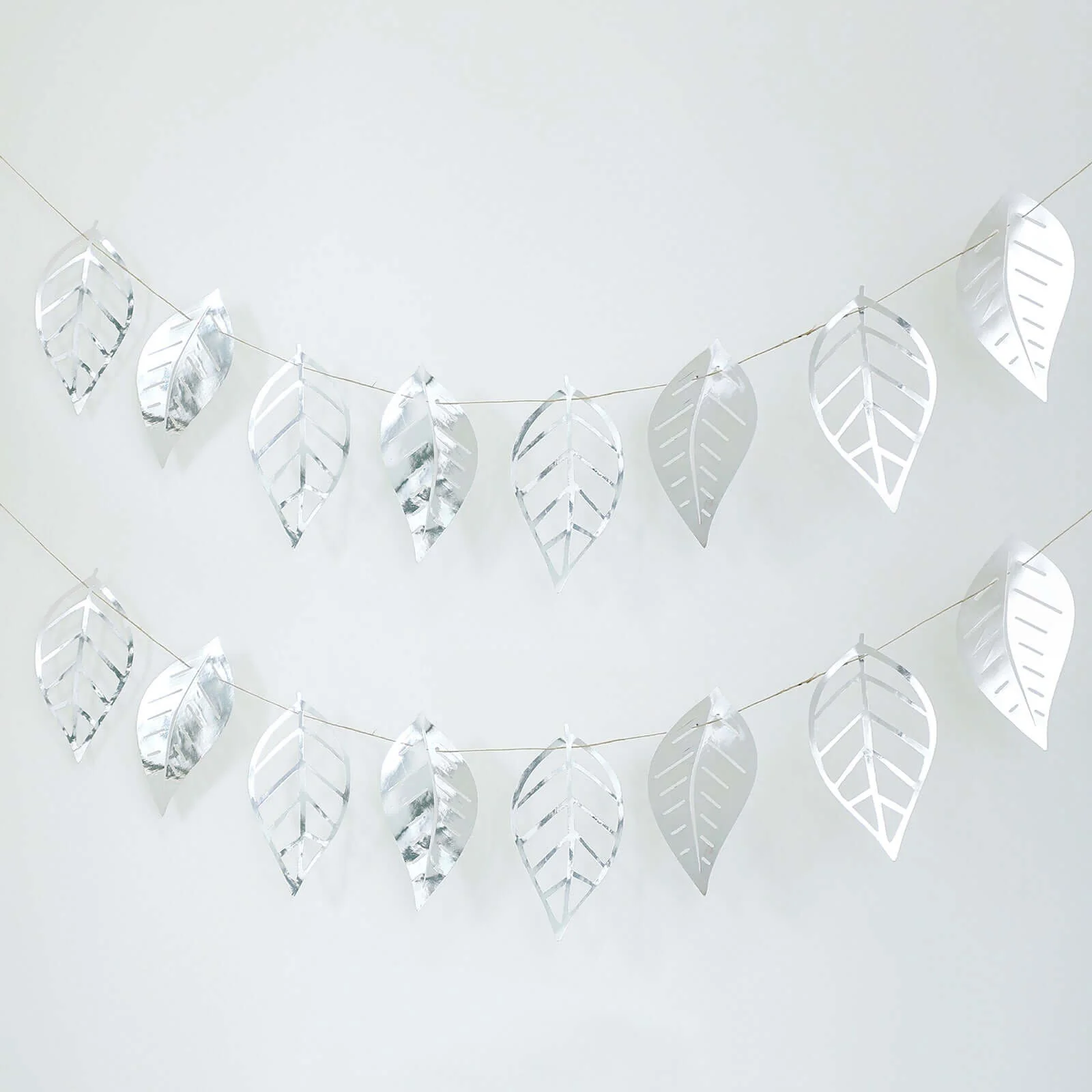 Silver Foiled Paper Assorted Leaves Hanging Garland Banner 7ft - Image 4