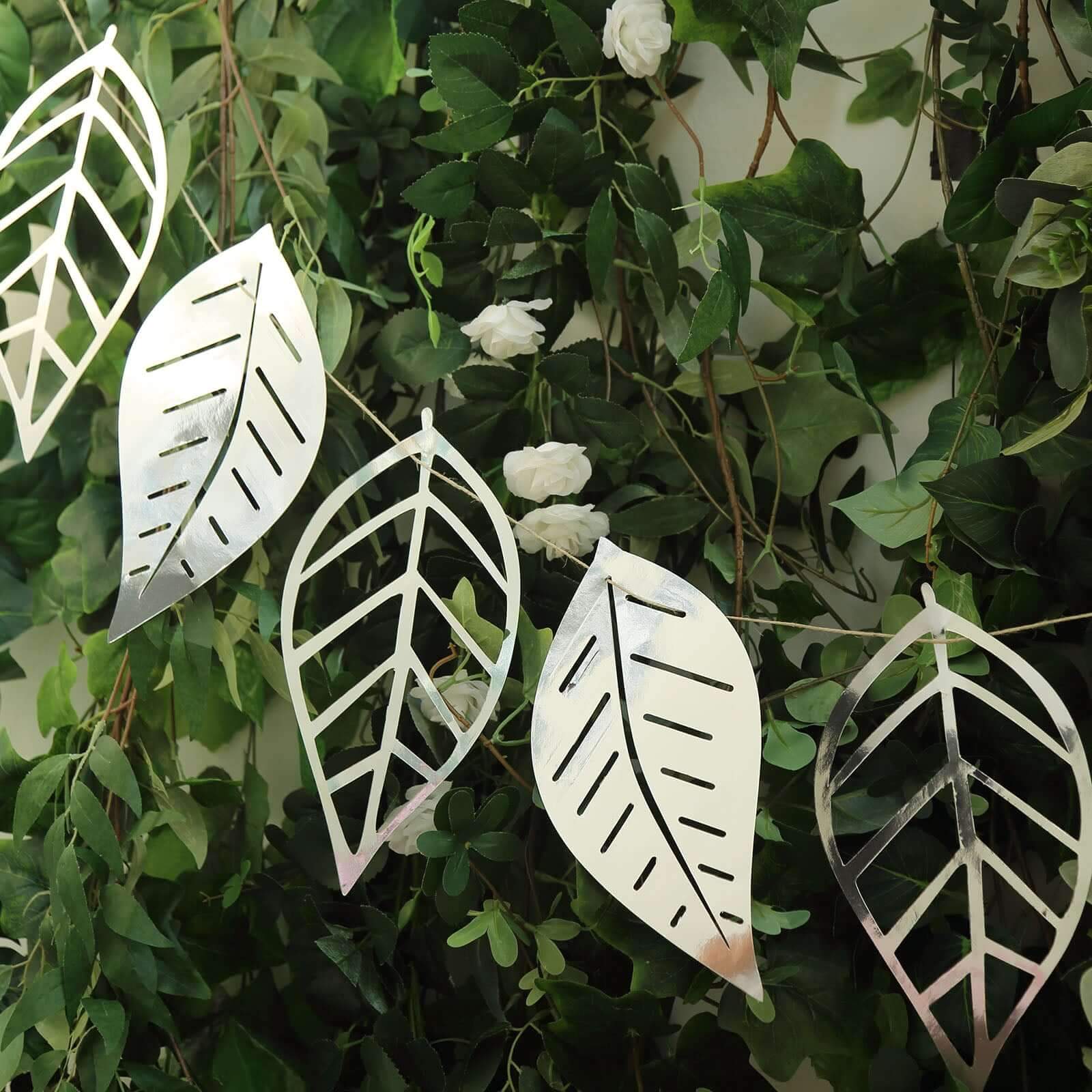 Silver Foiled Paper Assorted Leaves Hanging Garland Banner 7ft - Image 6