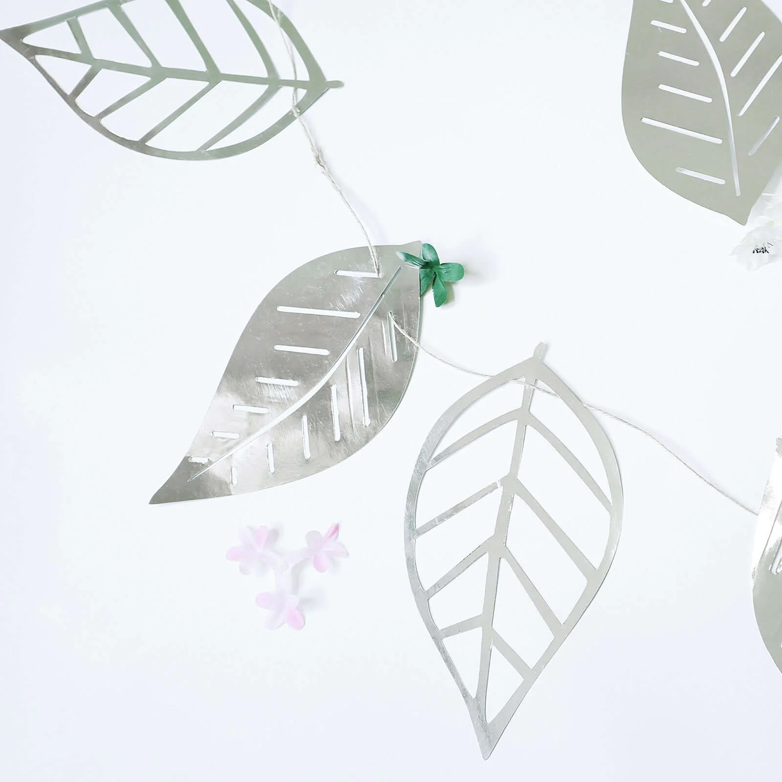 Silver Foiled Paper Assorted Leaves Hanging Garland Banner 7ft - Image 8