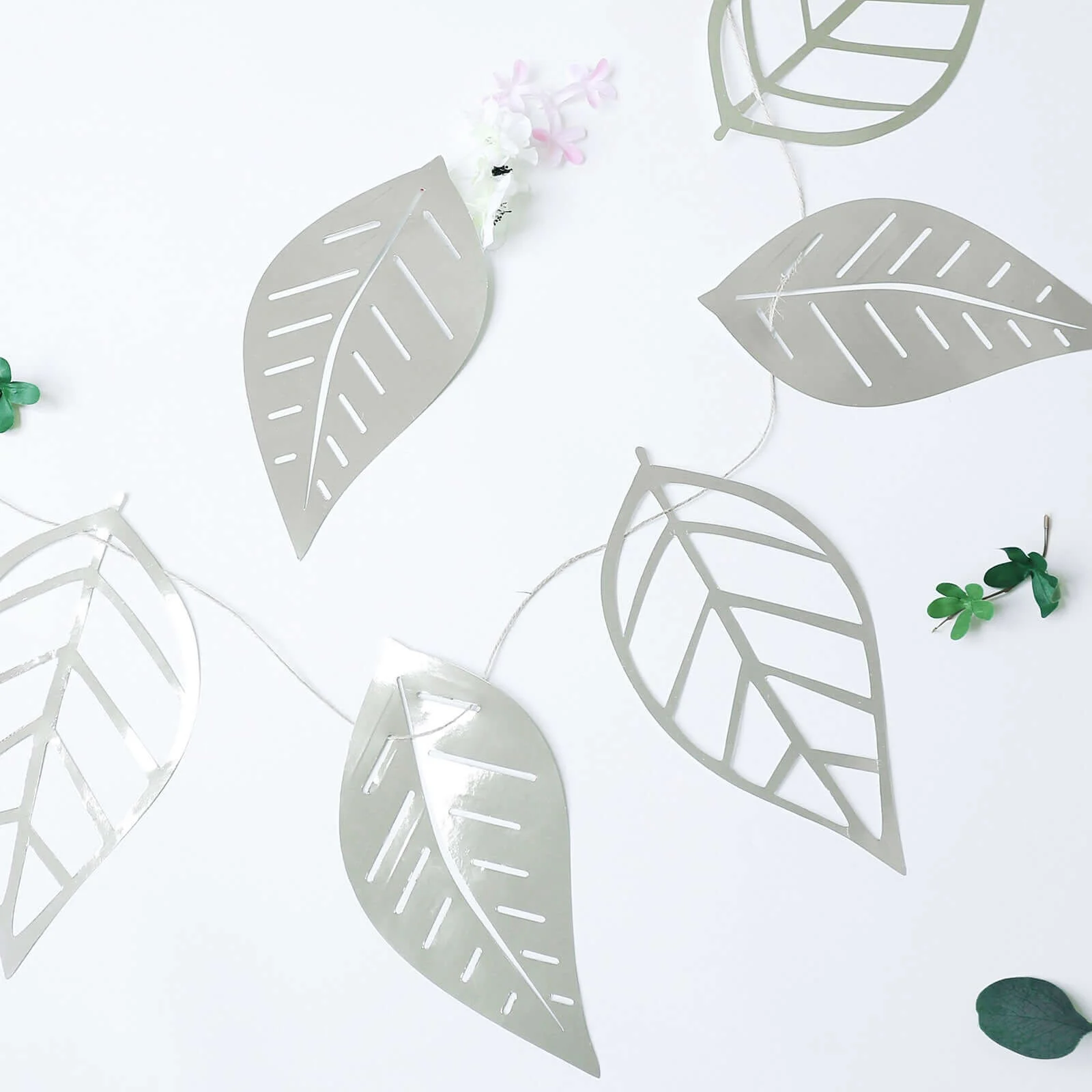 Silver Foiled Paper Assorted Leaves Hanging Garland Banner 7ft - Image 9