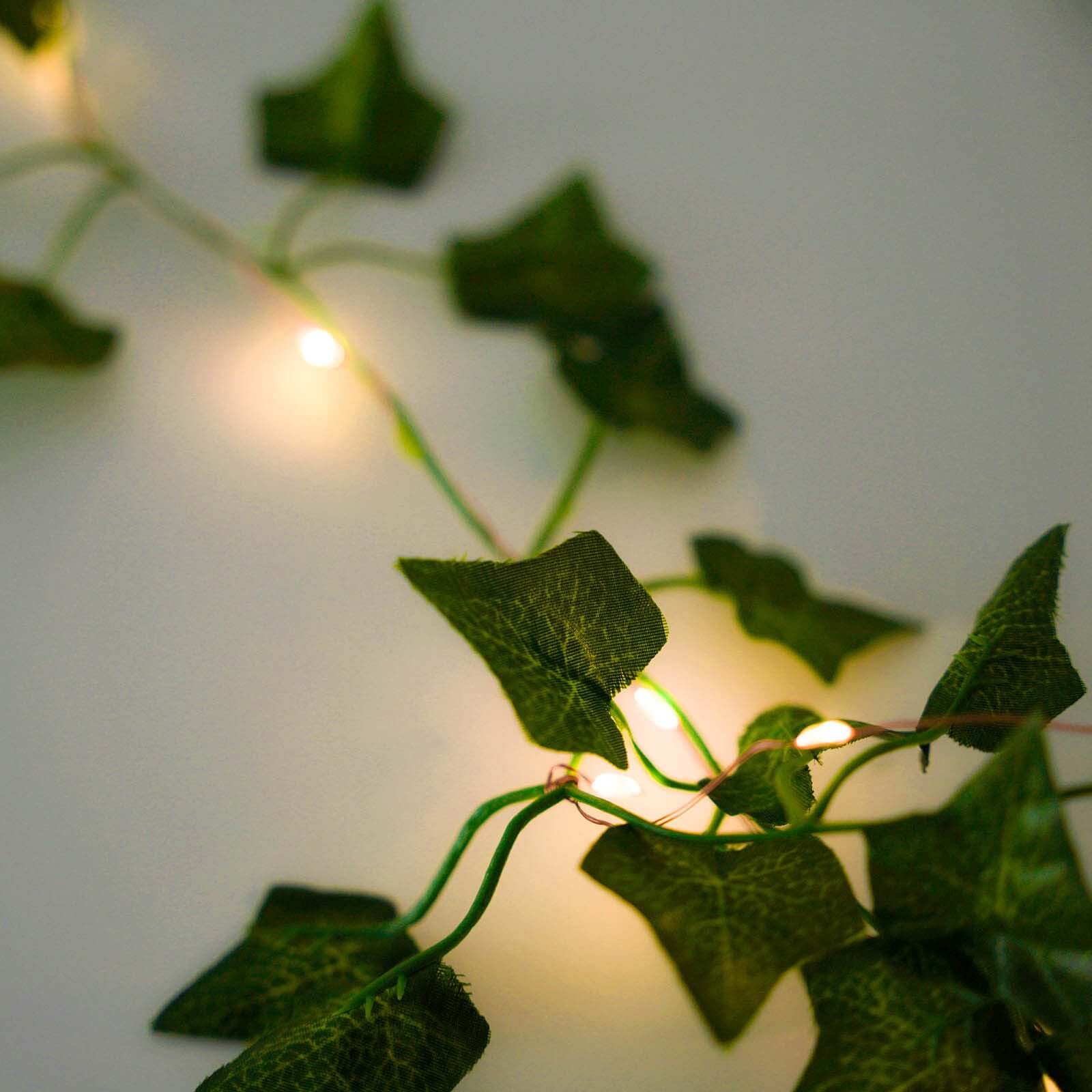 Warm White 20 LED Green Silk Ivy Garland Vine String Lights, Battery Operated Fairy Lights 7ft - Image 6