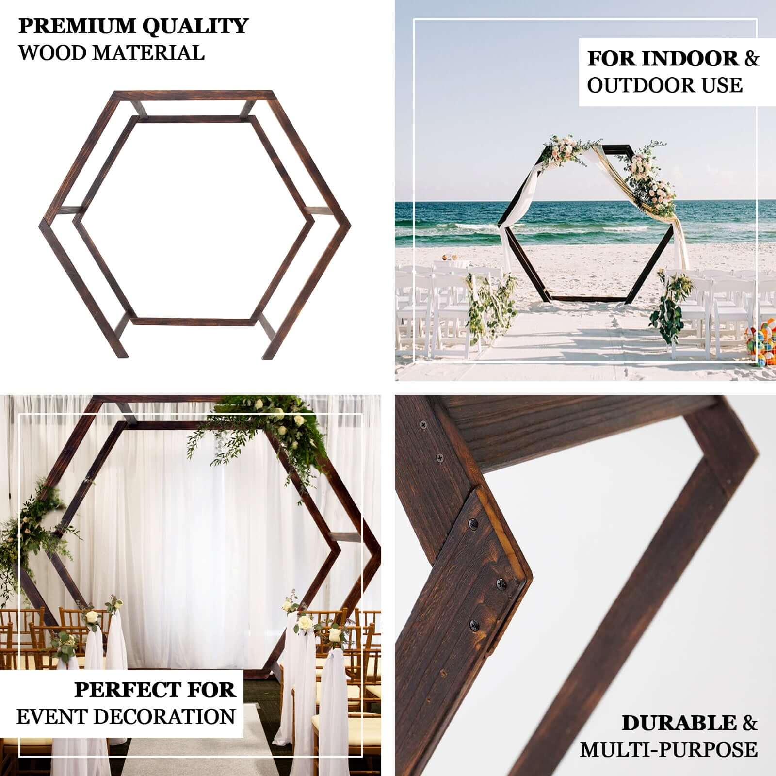 Heavy Duty Dual Wooden Hexagon Frame Wedding Arch Backdrop, Ceremony Canopy Stand 7ftx8.5ft - Image 4