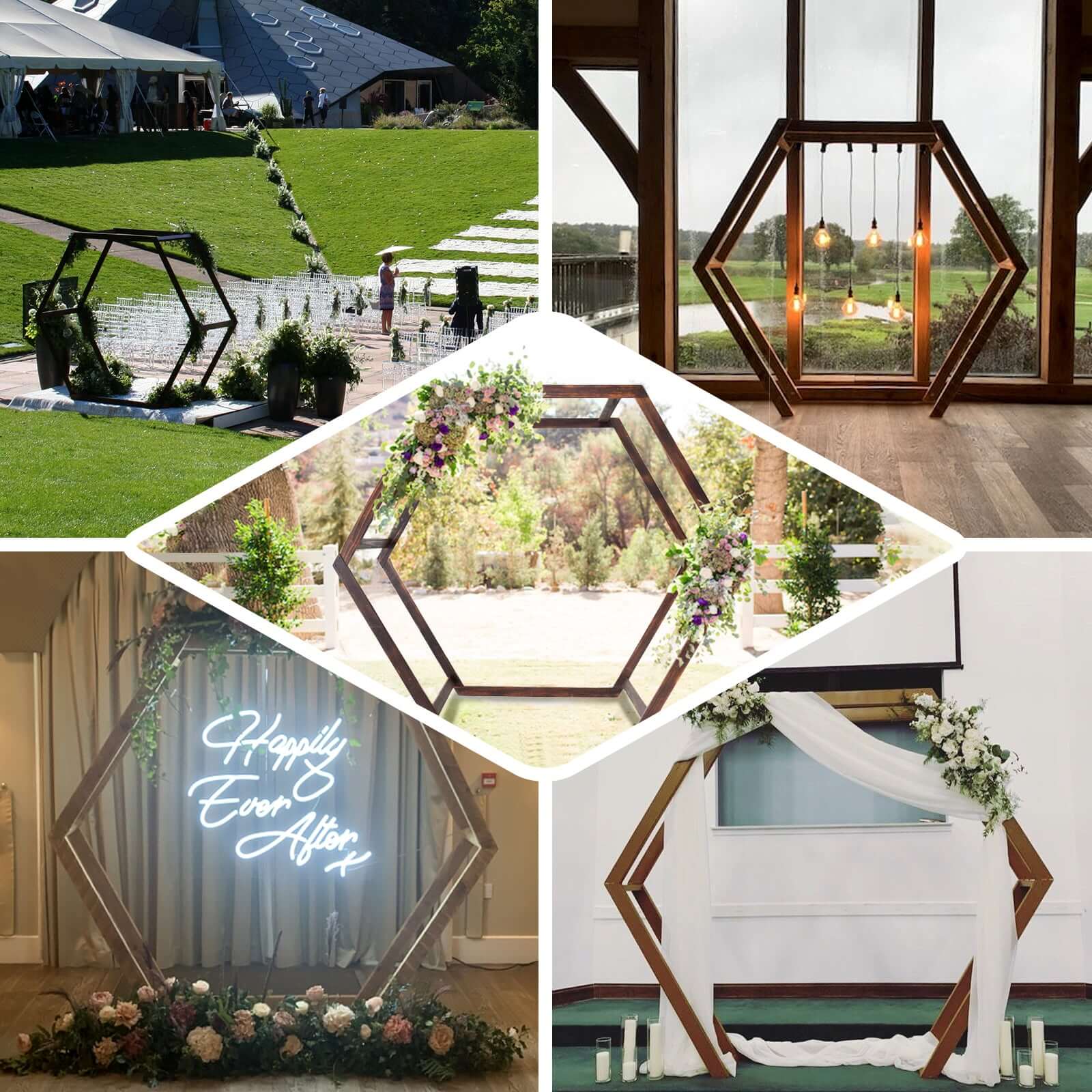 Heavy Duty Dual Wooden Hexagon Frame Wedding Arch Backdrop, Ceremony Canopy Stand 7ftx8.5ft - Image 5
