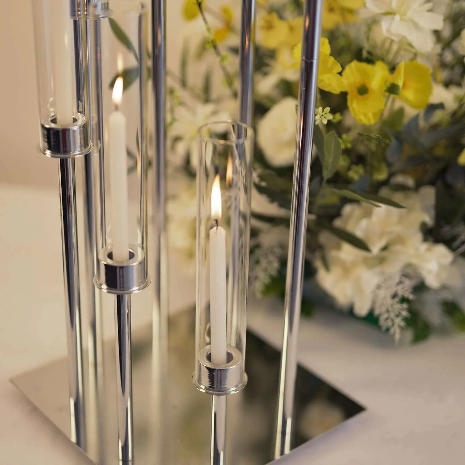 8 Arm Cluster Taper Candle Holder 42" Silver With Clear Glass Shades - Large Candle Arrangement - Image 2