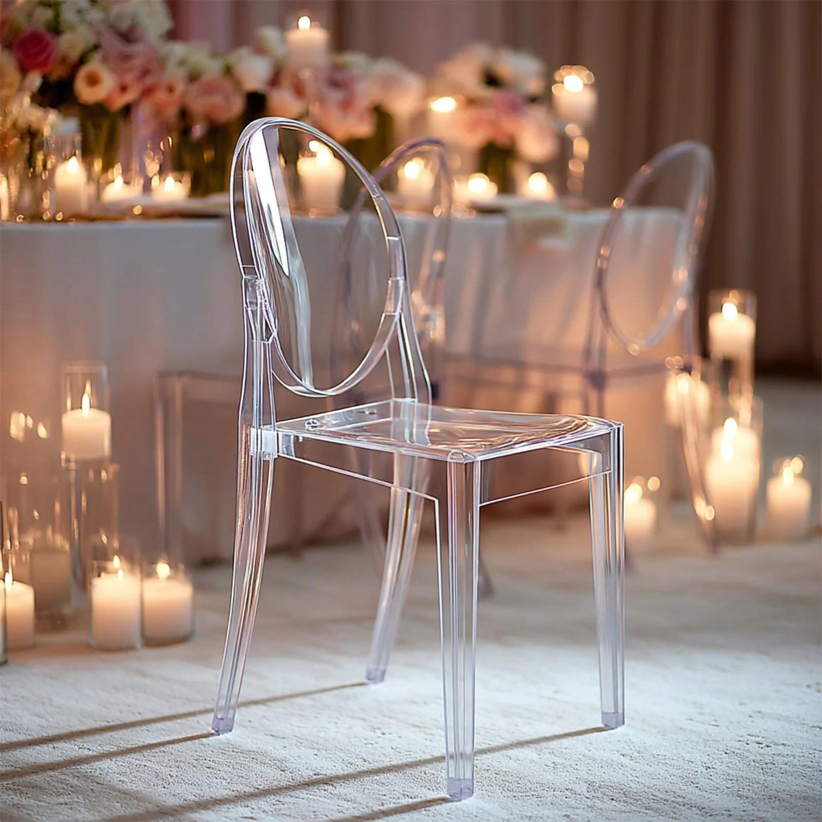 8 Pack Stackable Clear Acrylic Ghost Banquet Chairs with Oval Back, Fully Assembled Armless Event Accent Chair - Image 5