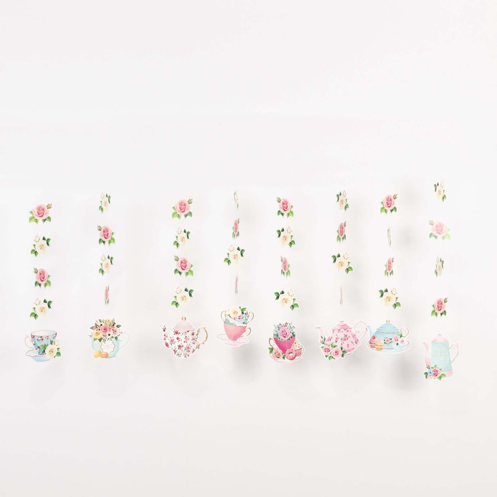 8 Pack Double Sided Floral Tea Party Paper Garland, Pre-Assembled Mixed Teapot Banner Hanging Decorations - 40" - Image 16