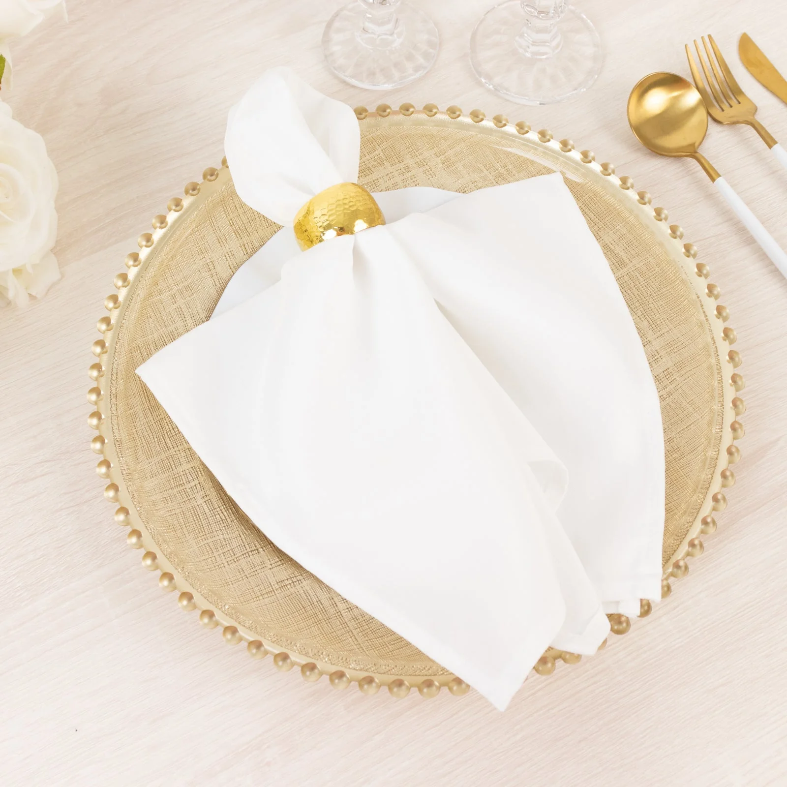 8-Pack Glass Charger Plates 12" Round Gold with Beaded Rim & Cross-Stitch Pattern - Event Tabletop Decorative Dinner Charger Tableware - Image 3
