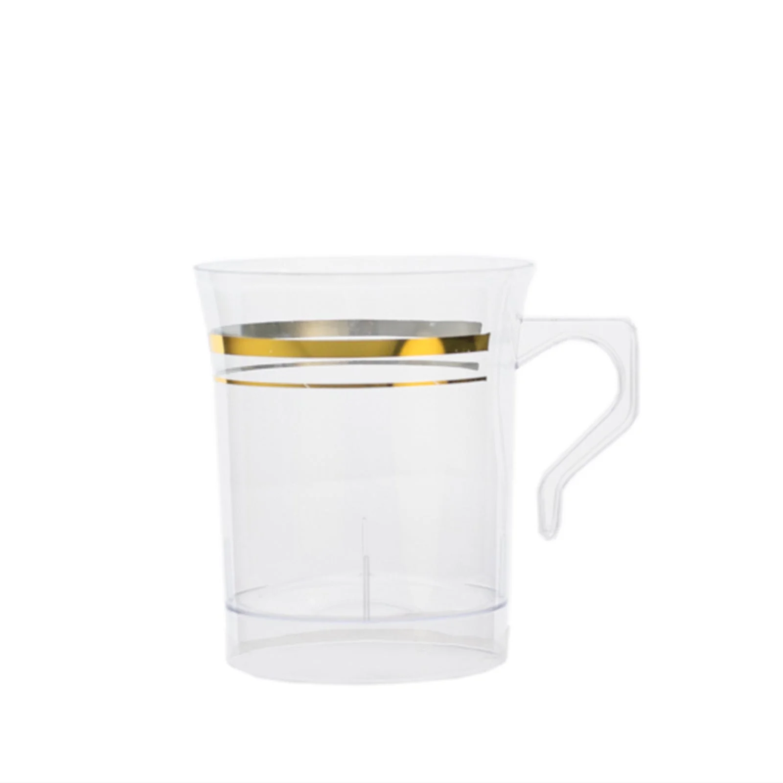 8-Pack Plastic Coffee Mugs 8oz Clear with Gold Stripes - Disposable Tea Cups with Handle 3.5" - Image 6