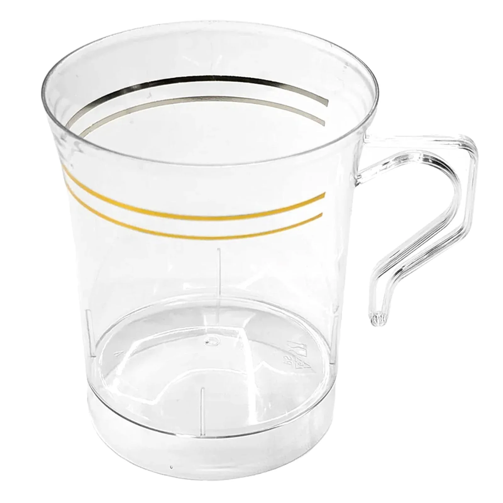 8-Pack Plastic Coffee Mugs 8oz Clear with Gold Stripes - Disposable Tea Cups with Handle 3.5" - Image 8