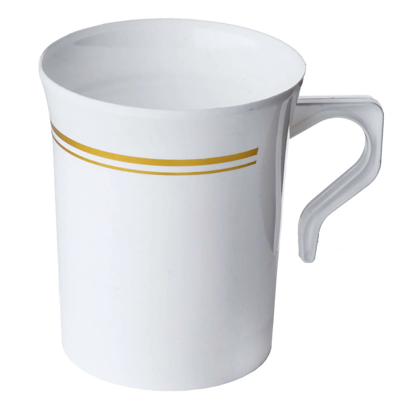 8-Pack Plastic Coffee Mugs 8oz White with Gold Stripes - Disposable Tea Cups with Handle 4" - Image 6