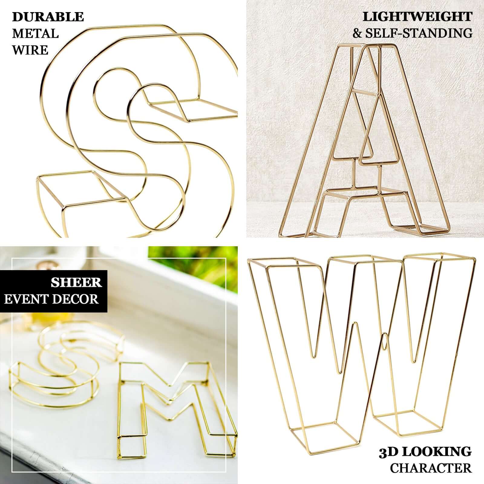 Gold Freestanding 3D Decorative Wire "L" Letter, Wedding Centerpiece 8" Tall - Image 4