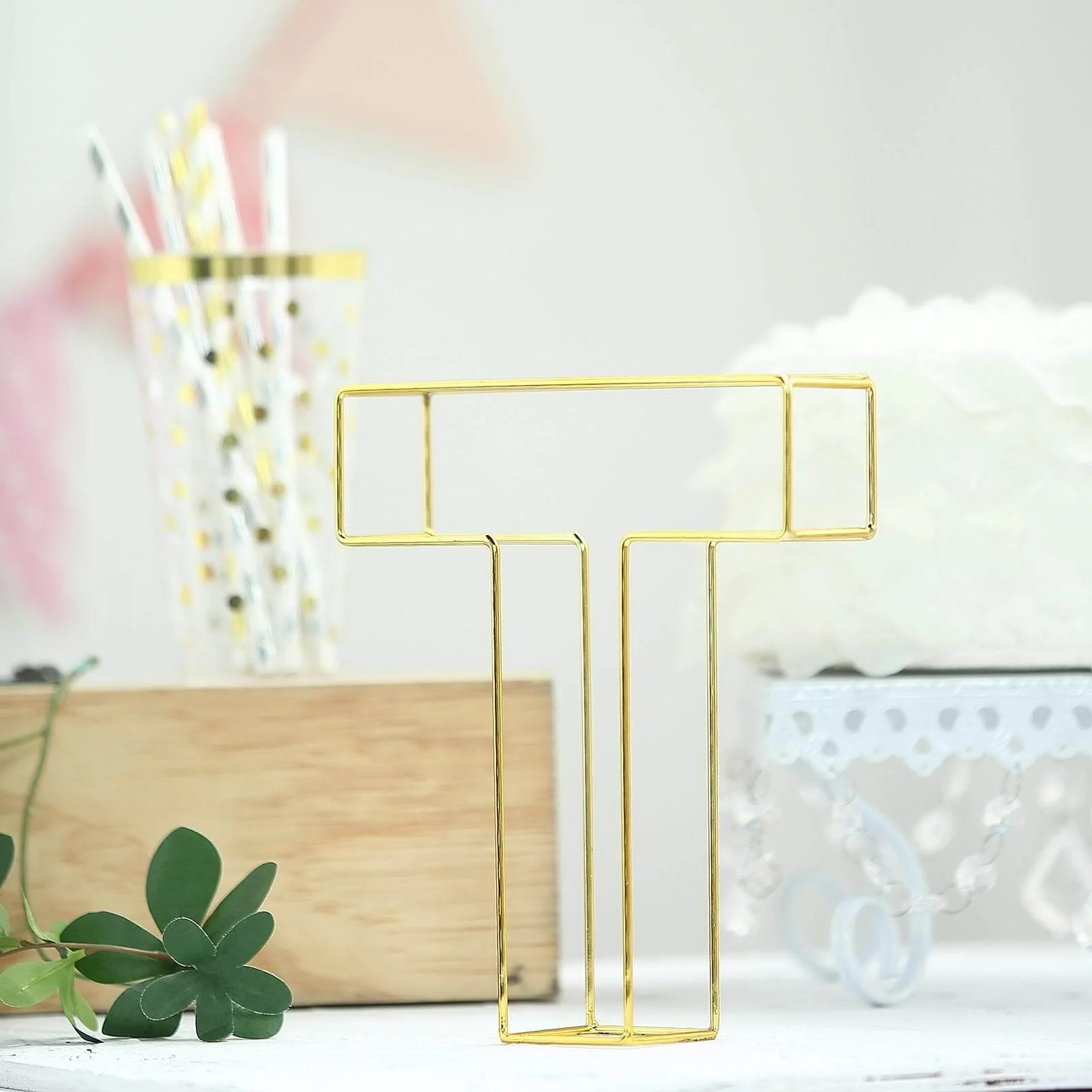 Gold Freestanding 3D Decorative Wire "T" Letter, Wedding Centerpiece 8" Tall - Image 10