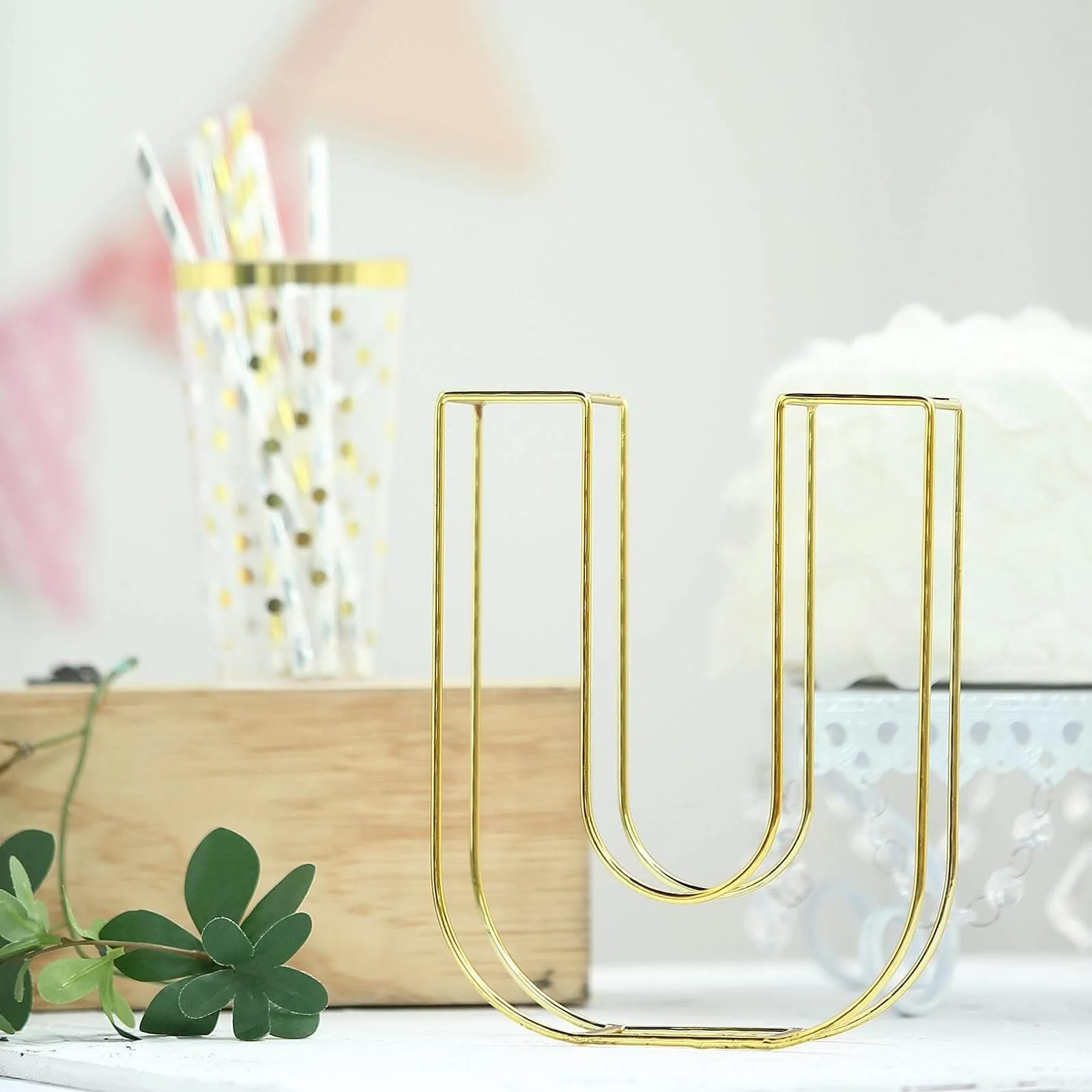 Gold Freestanding 3D Decorative Wire "U" Letter, Wedding Centerpiece 8" Tall - Image 9