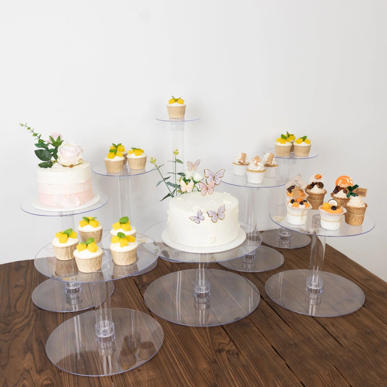 8-Tier Acrylic Cake Stand Set Assorted Sizes Clear - Sleek Reusable Cupcake Holder Dessert Pedestal Centerpiece Risers for Special Events & Catering Displays