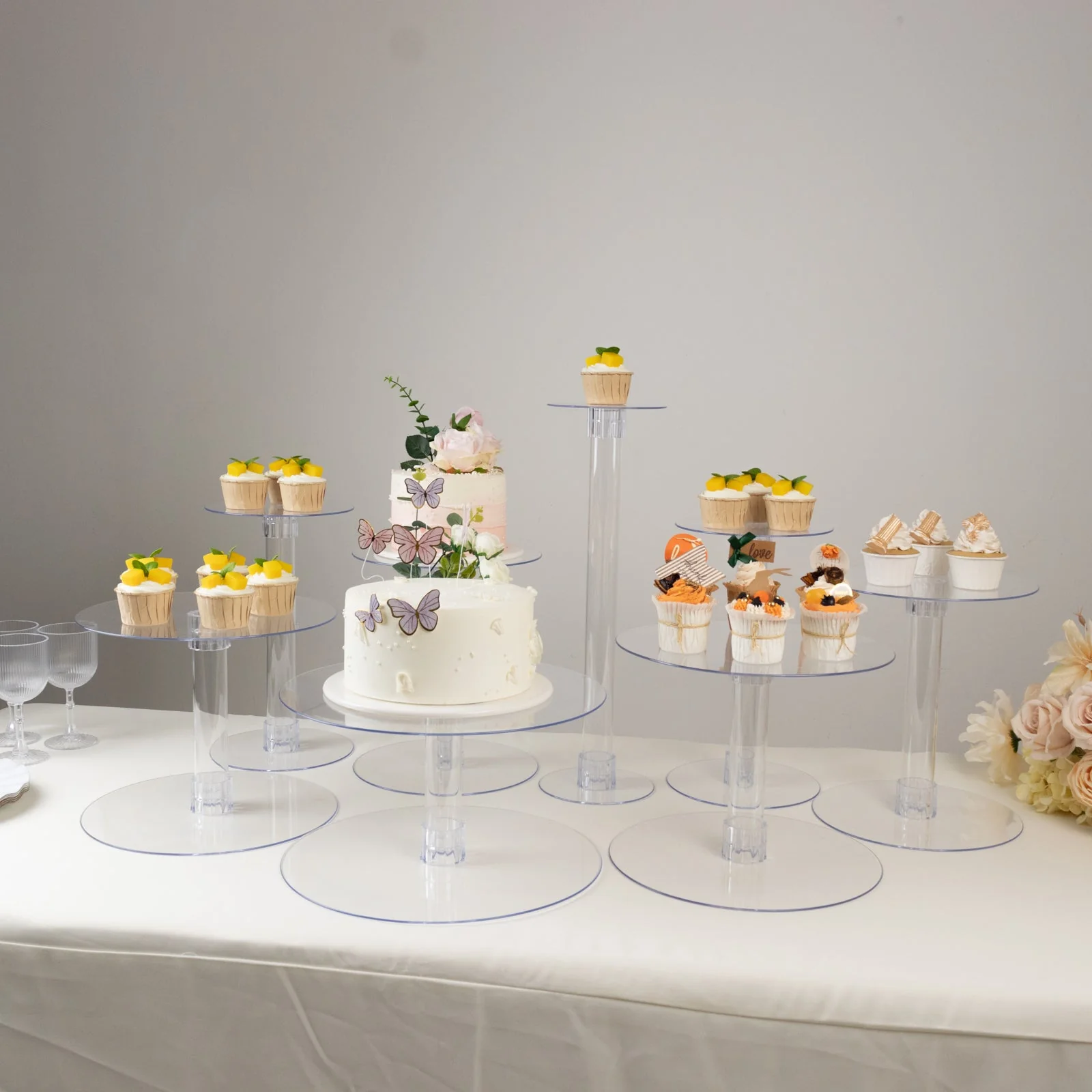 8-Tier Acrylic Cake Stand Set Assorted Sizes Clear - Sleek Reusable Cupcake Holder Dessert Pedestal Centerpiece Risers for Special Events & Catering Displays - Image 4