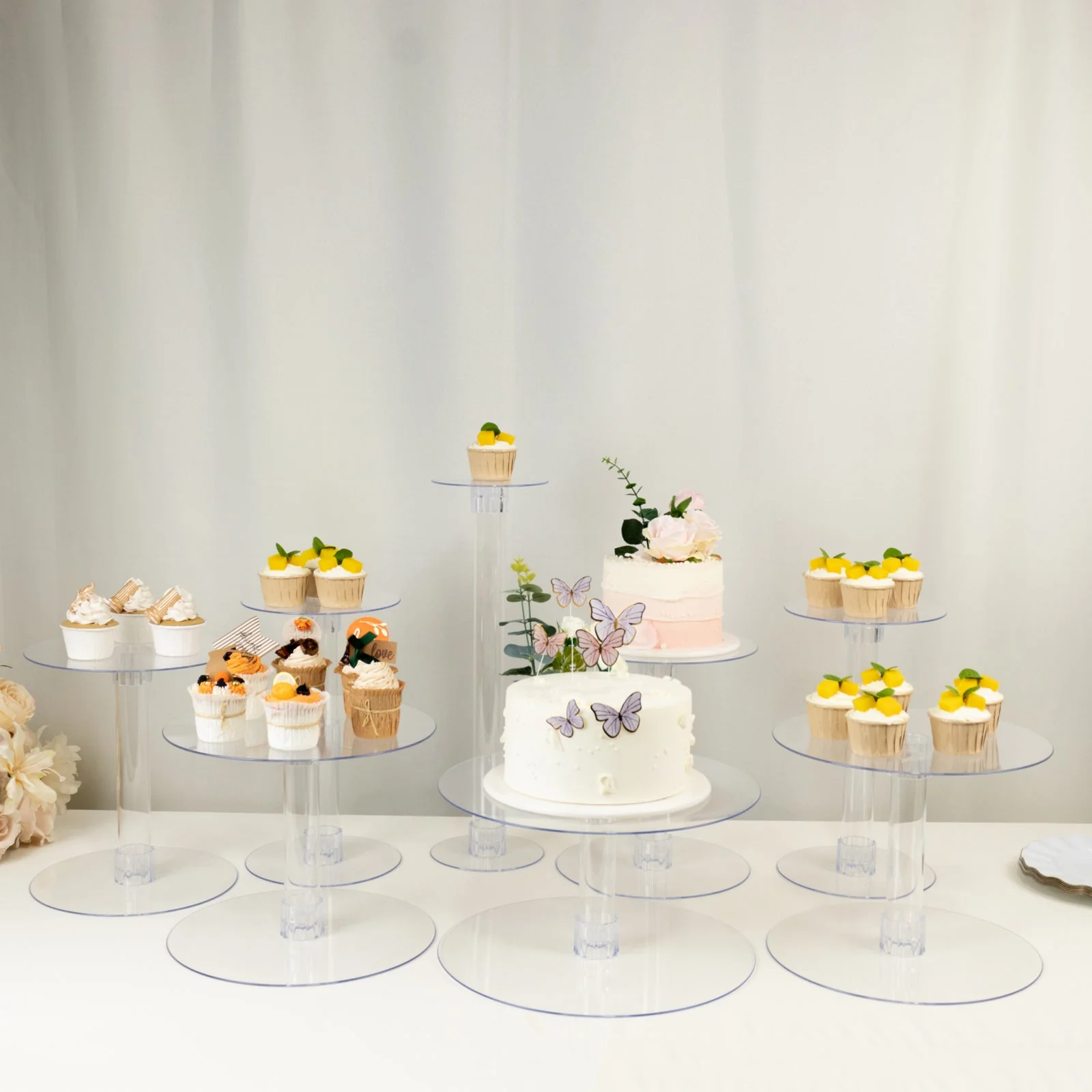 8-Tier Acrylic Cake Stand Set Assorted Sizes Clear - Sleek Reusable Cupcake Holder Dessert Pedestal Centerpiece Risers for Special Events & Catering Displays - Image 5
