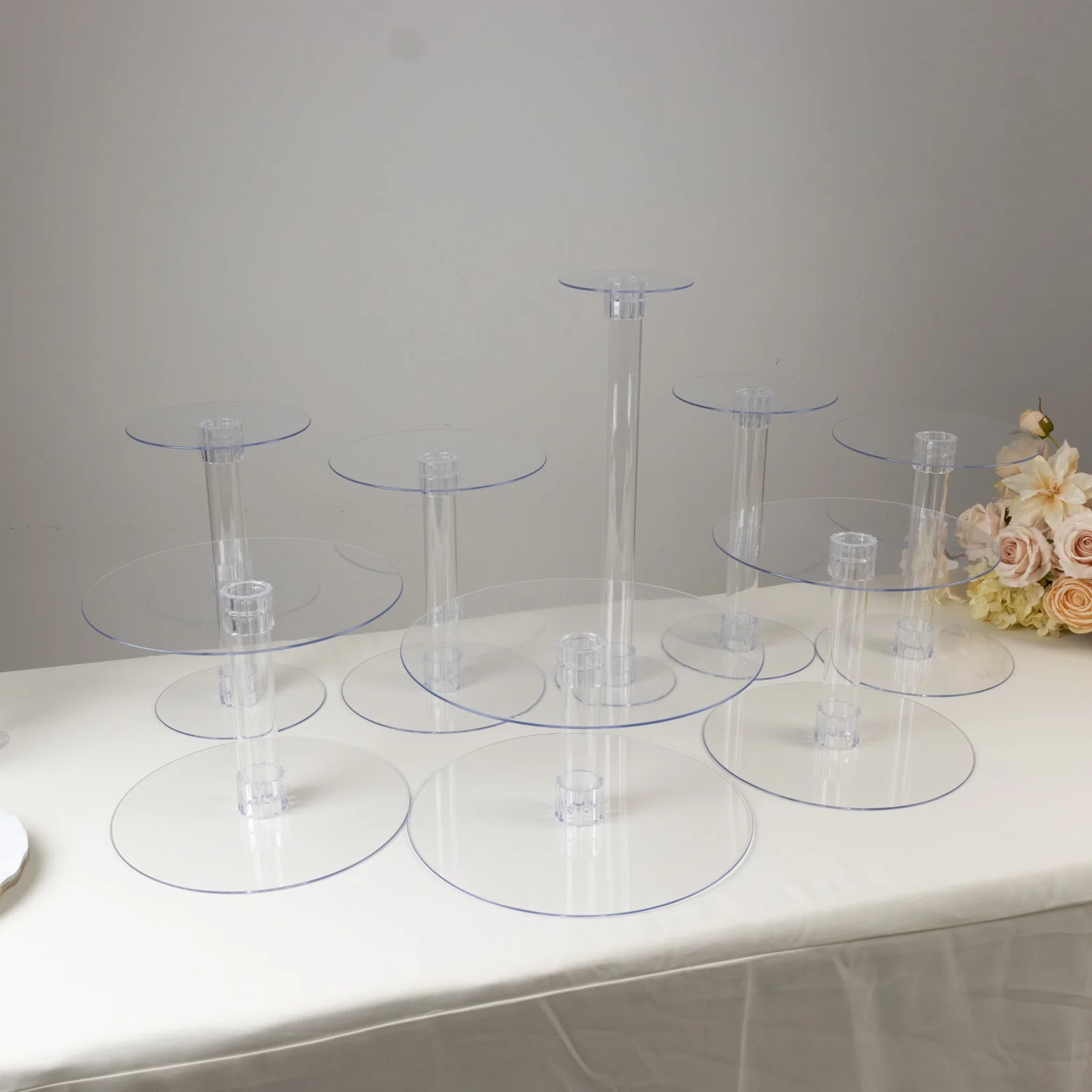 8-Tier Acrylic Cake Stand Set Assorted Sizes Clear - Sleek Reusable Cupcake Holder Dessert Pedestal Centerpiece Risers for Special Events & Catering Displays - Image 6