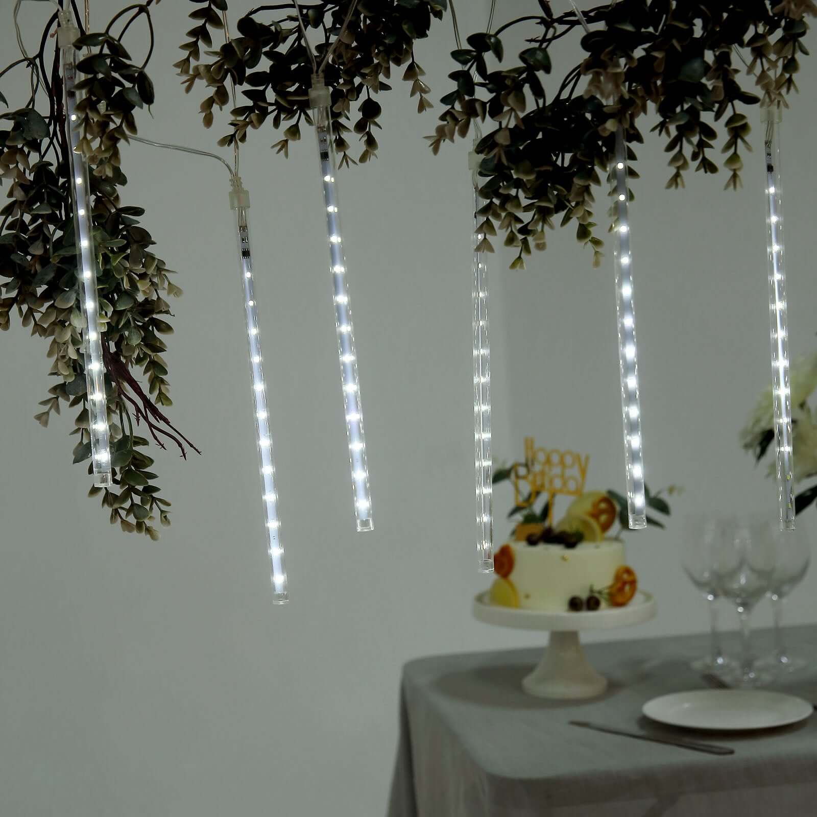8 Tubes LED String Lights 12" Hanging Icicle Design Clear - Waterproof Meteor Shower Effect - Image 10