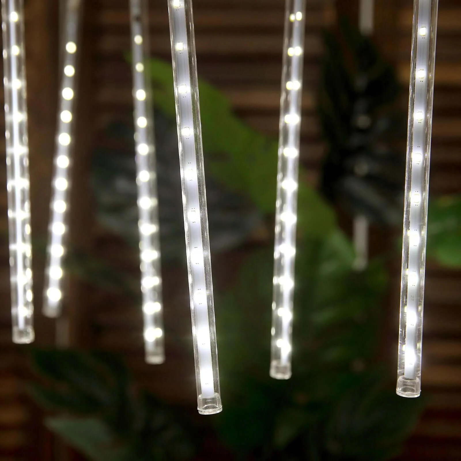 8 Tubes LED String Lights 12" Hanging Icicle Design Clear - Waterproof Meteor Shower Effect - Image 4