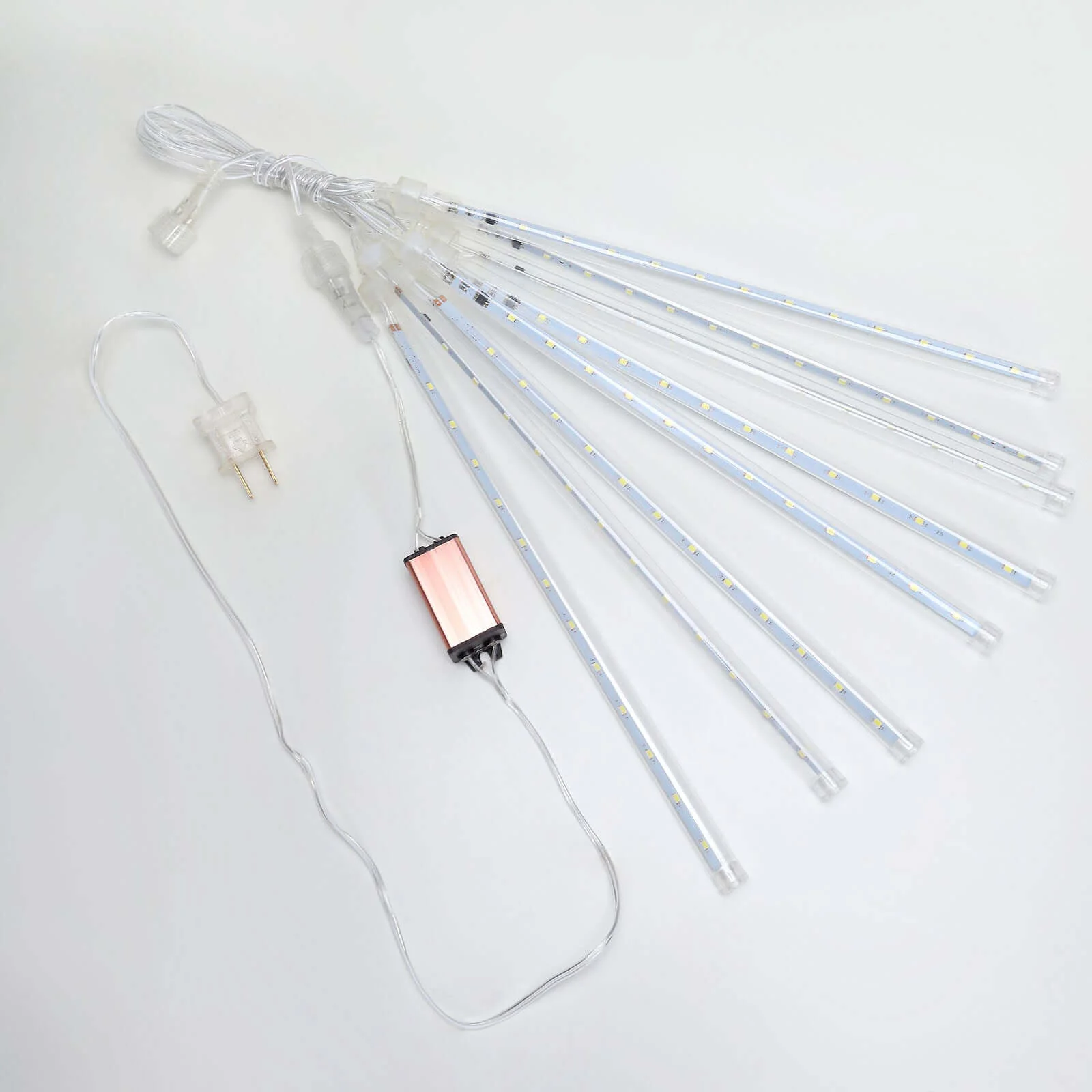 8 Tubes LED String Lights 12" Hanging Icicle Design Clear - Waterproof Meteor Shower Effect - Image 7