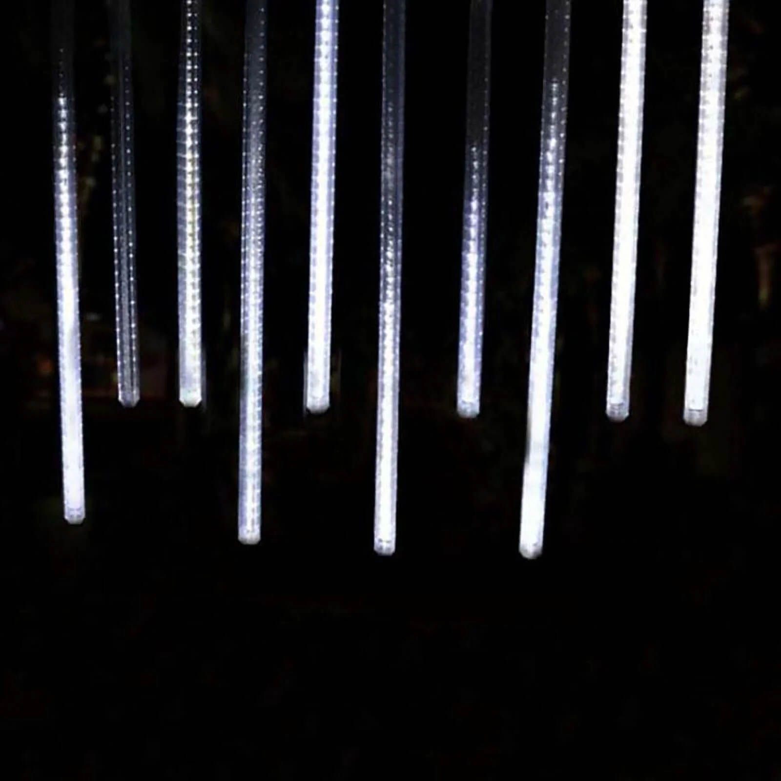 8 Tubes LED String Lights 12" Hanging Icicle Design Clear - Waterproof Meteor Shower Effect - Image 8